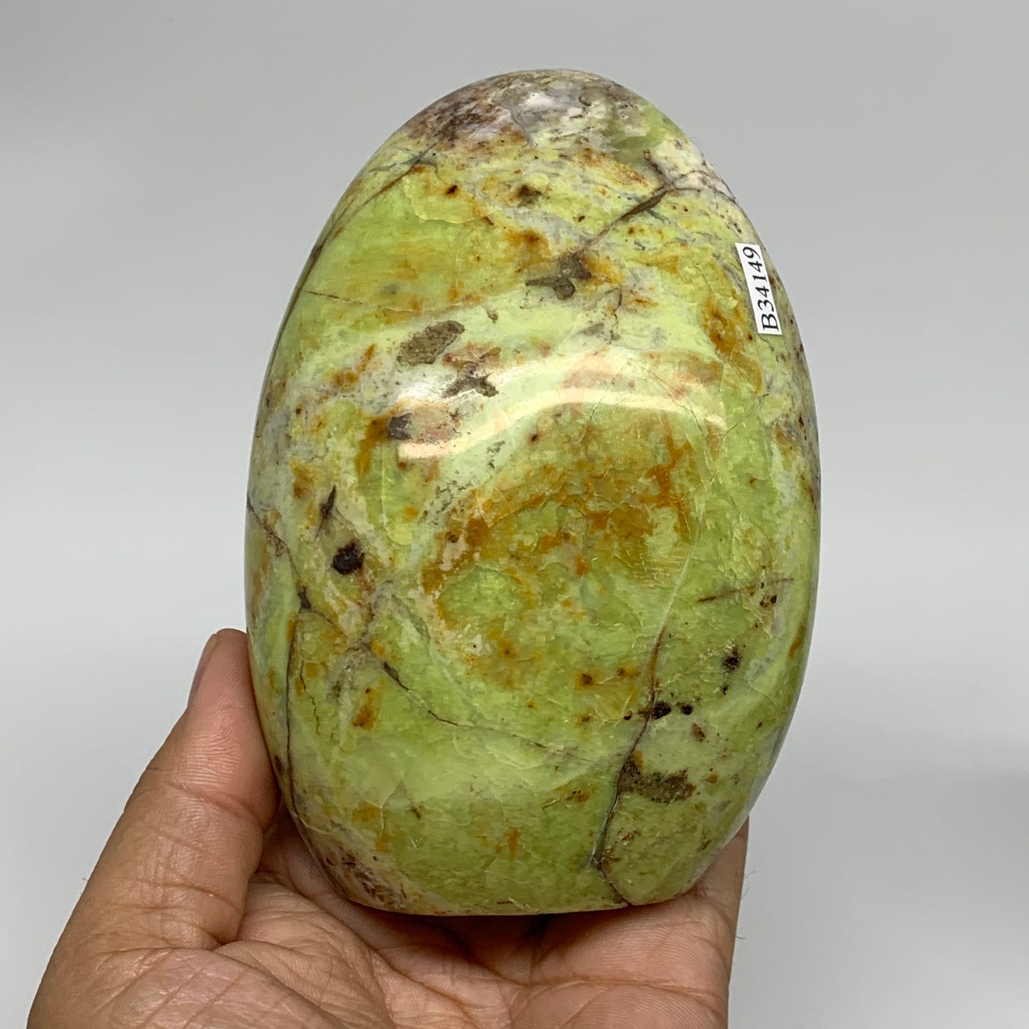 1.45 lbs, 4.7"x3.2"x2.3", Green Opal Crystal Freeform Polished Gemstone, B34149