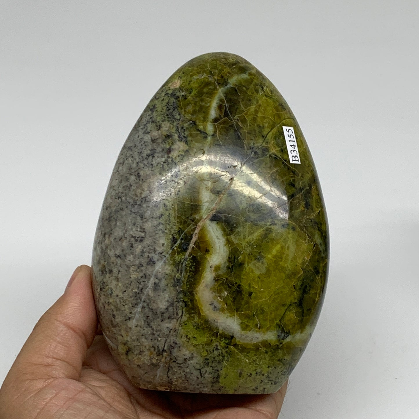 1.44 lbs, 4.7"x3.3"x2.1", Green Opal Crystal Freeform Polished Gemstone, B34155