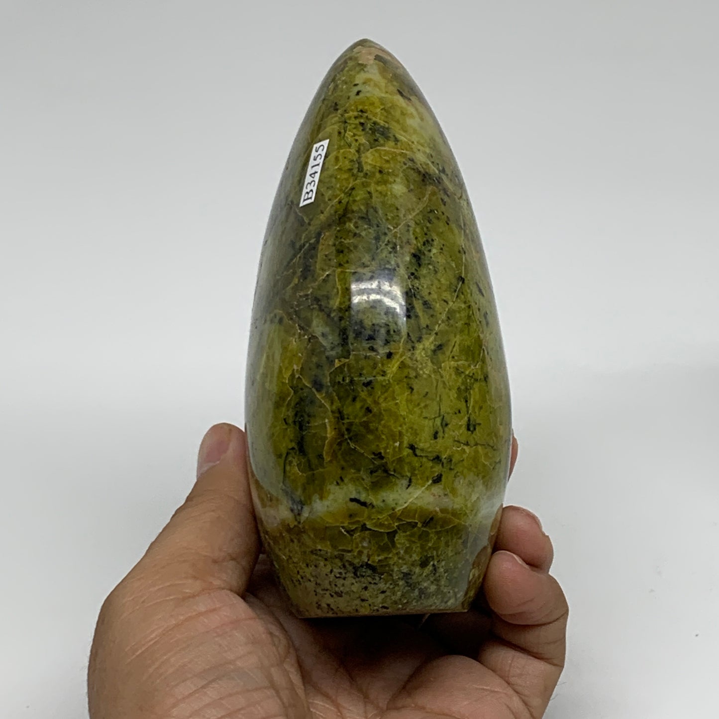 1.44 lbs, 4.7"x3.3"x2.1", Green Opal Crystal Freeform Polished Gemstone, B34155