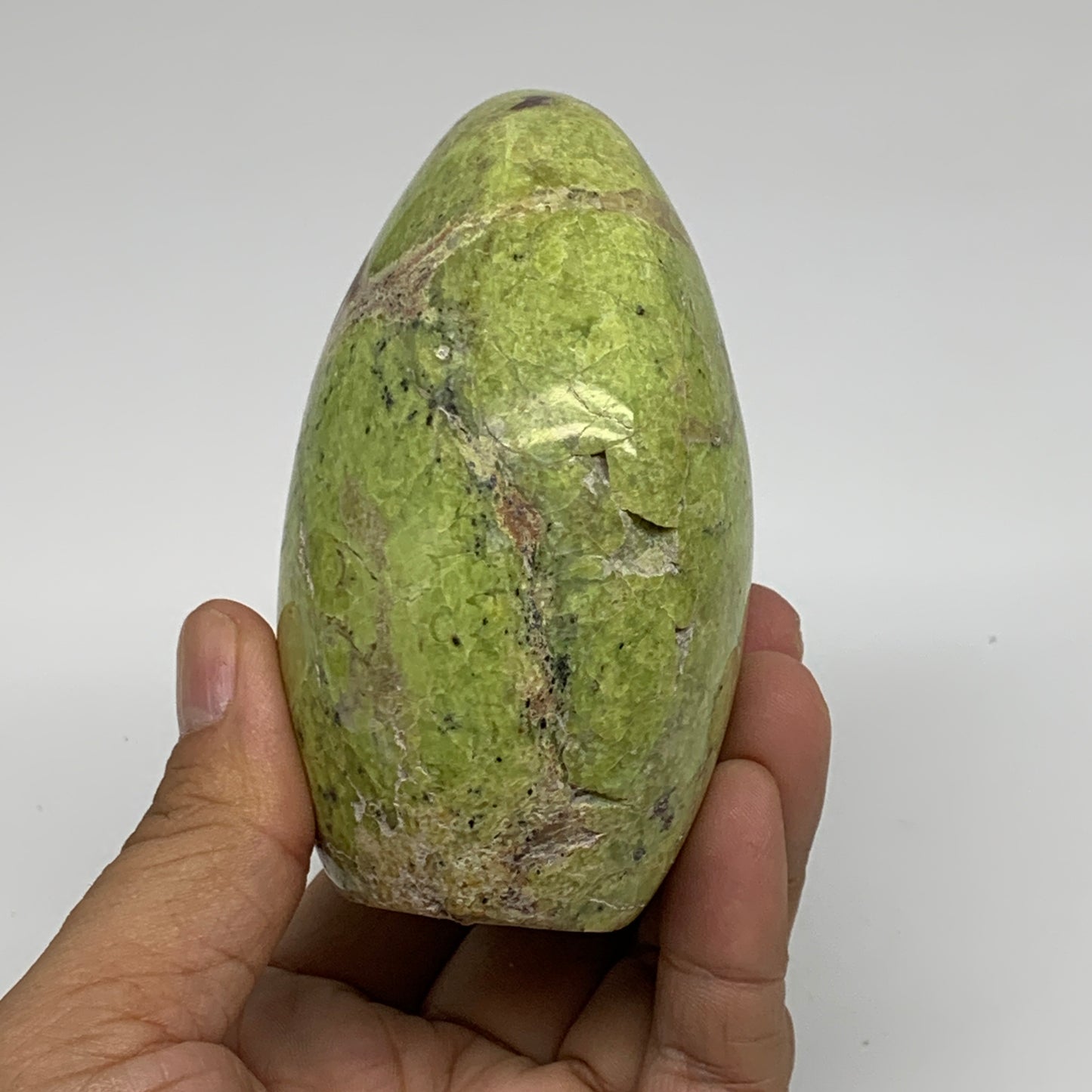 0.81 lbs, 3.6"x3"x.2", Green Opal Crystal Freeform Polished Gemstone, B34165