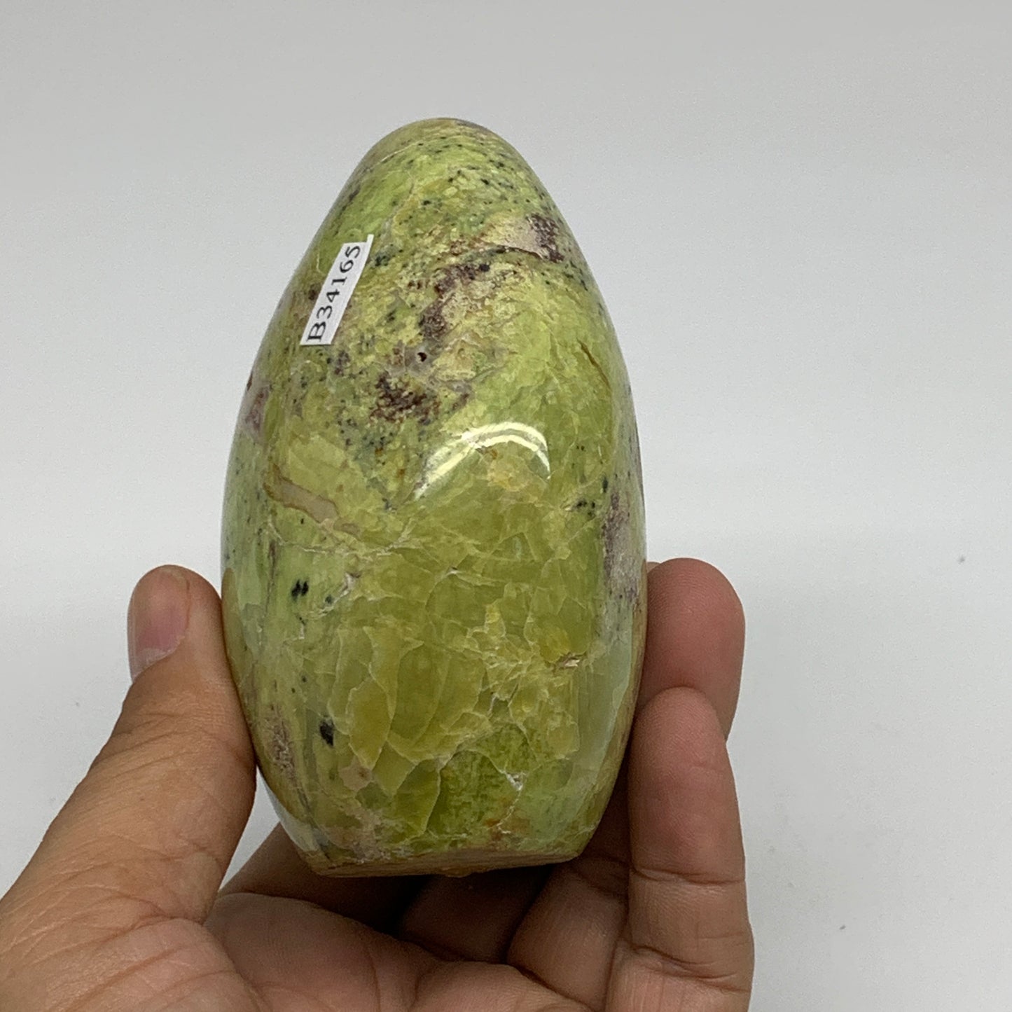 0.81 lbs, 3.6"x3"x.2", Green Opal Crystal Freeform Polished Gemstone, B34165