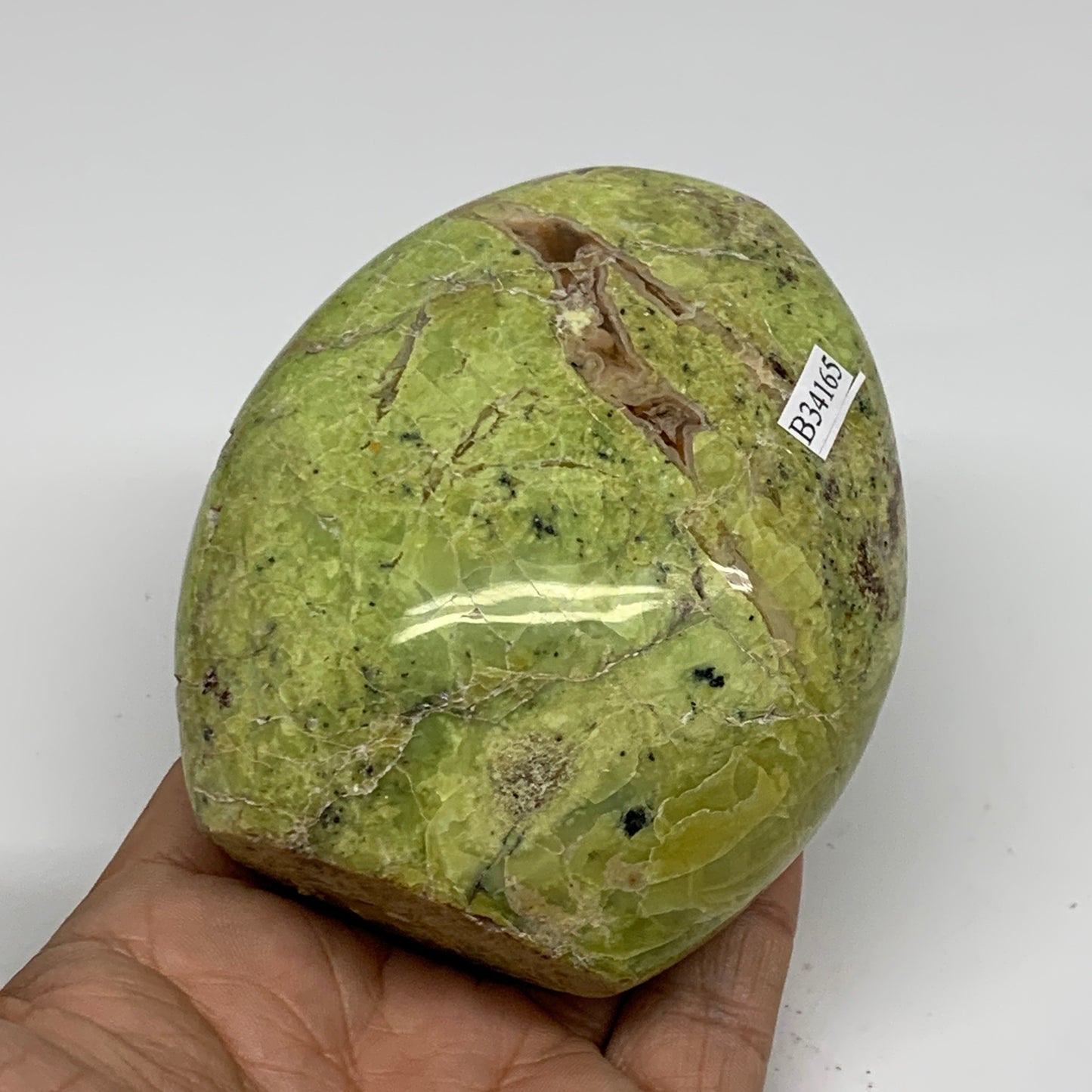 0.81 lbs, 3.6"x3"x.2", Green Opal Crystal Freeform Polished Gemstone, B34165