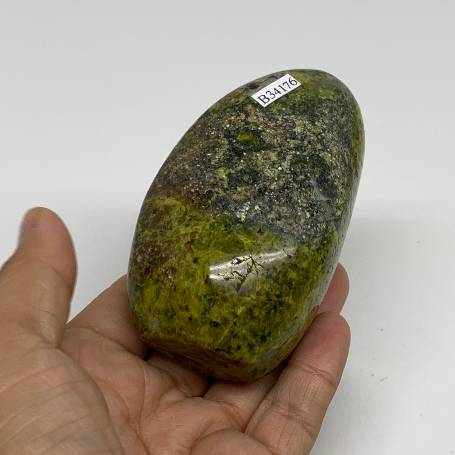 0.6 lbs, 3.5"x2.1"x.1.9", Green Opal Crystal Freeform Polished Gemstone, B34176