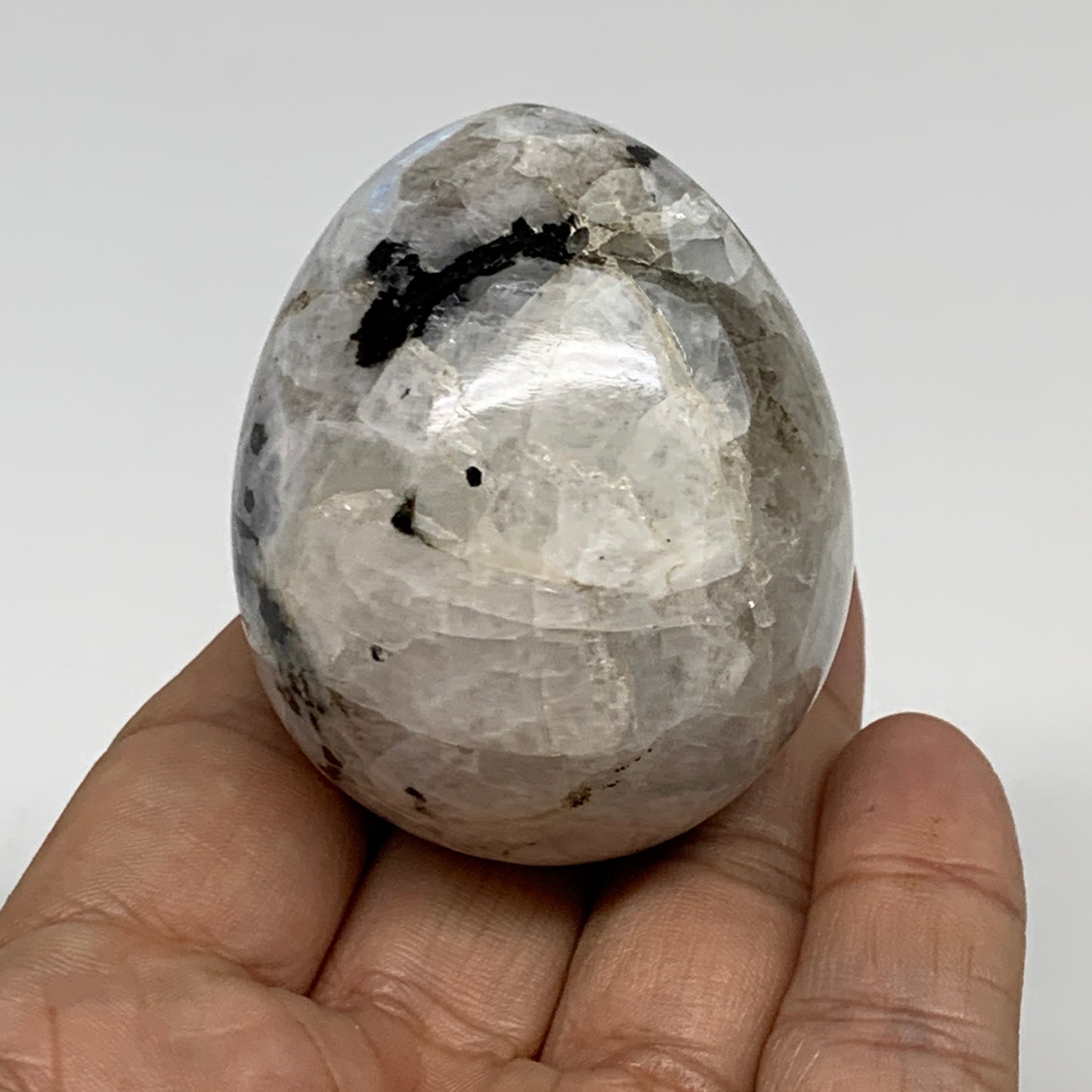 135.5g, 2.1"x1.7", Natural Gemstone White Rainbow Moonstone Egg, B34286