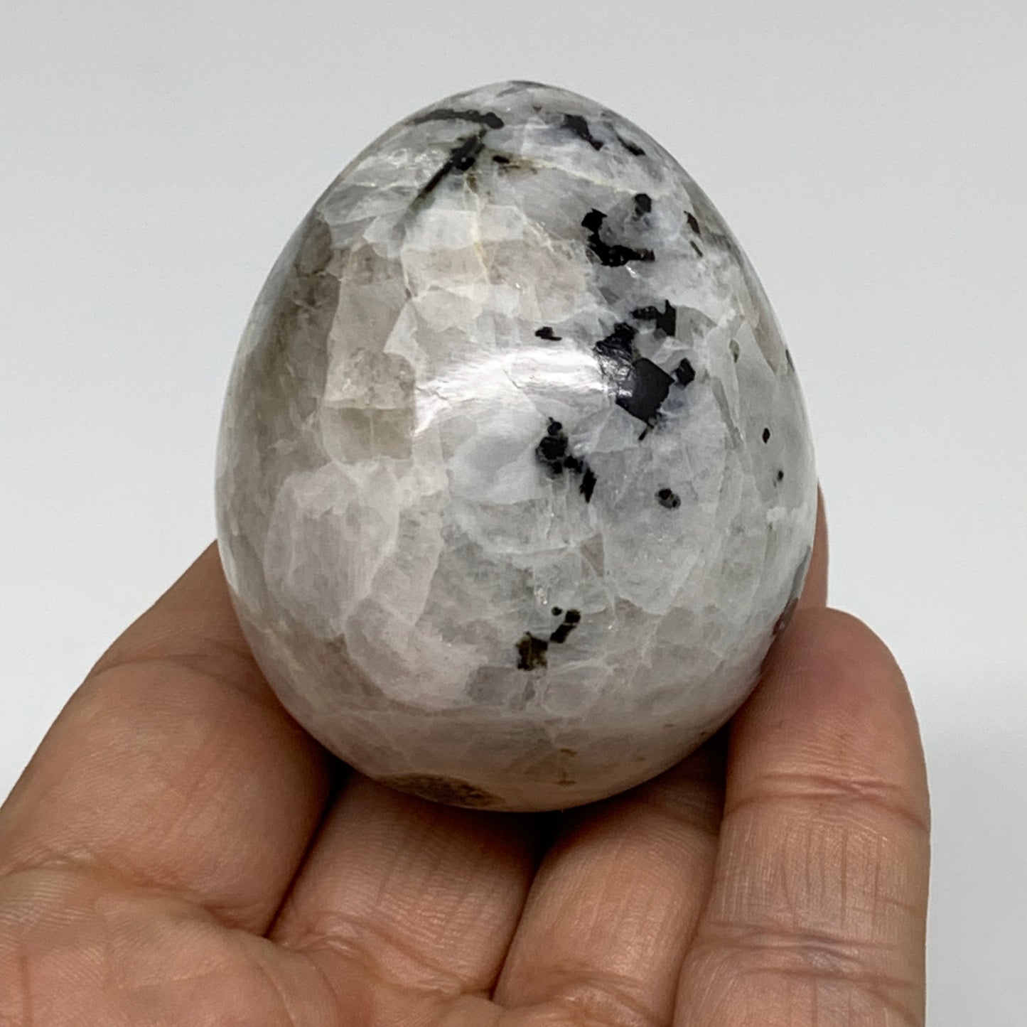 135.5g, 2.1"x1.7", Natural Gemstone White Rainbow Moonstone Egg, B34286