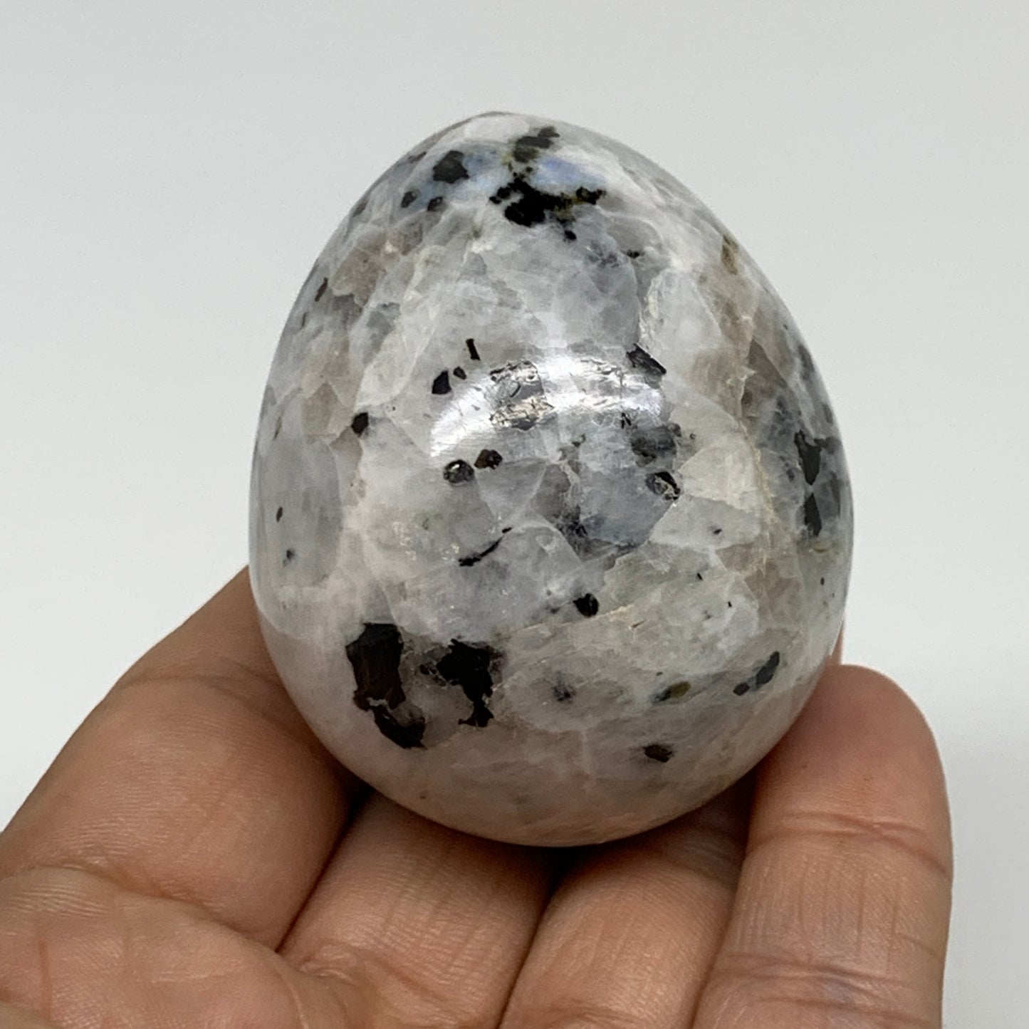 135.5g, 2.1"x1.7", Natural Gemstone White Rainbow Moonstone Egg, B34286