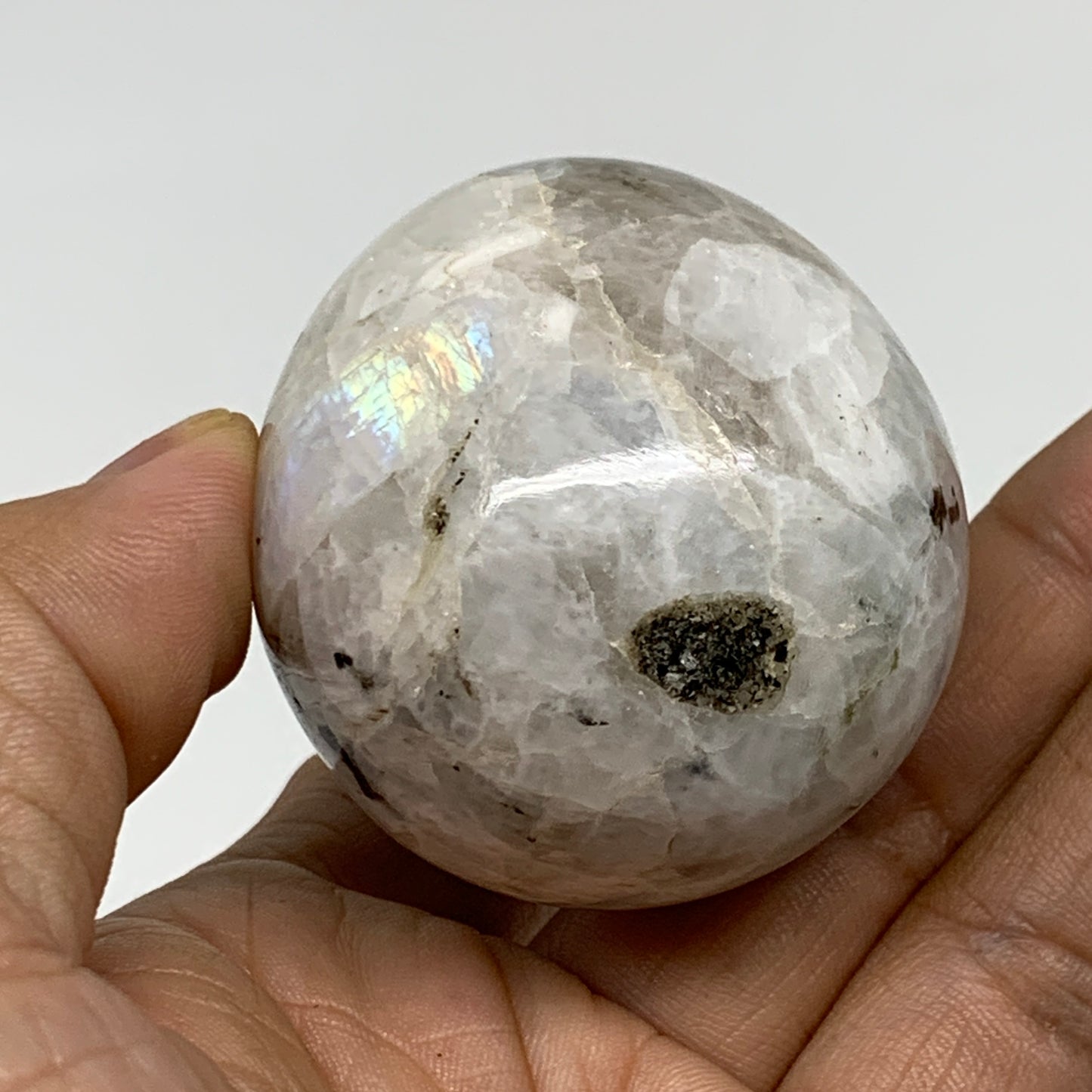 135.5g, 2.1"x1.7", Natural Gemstone White Rainbow Moonstone Egg, B34286