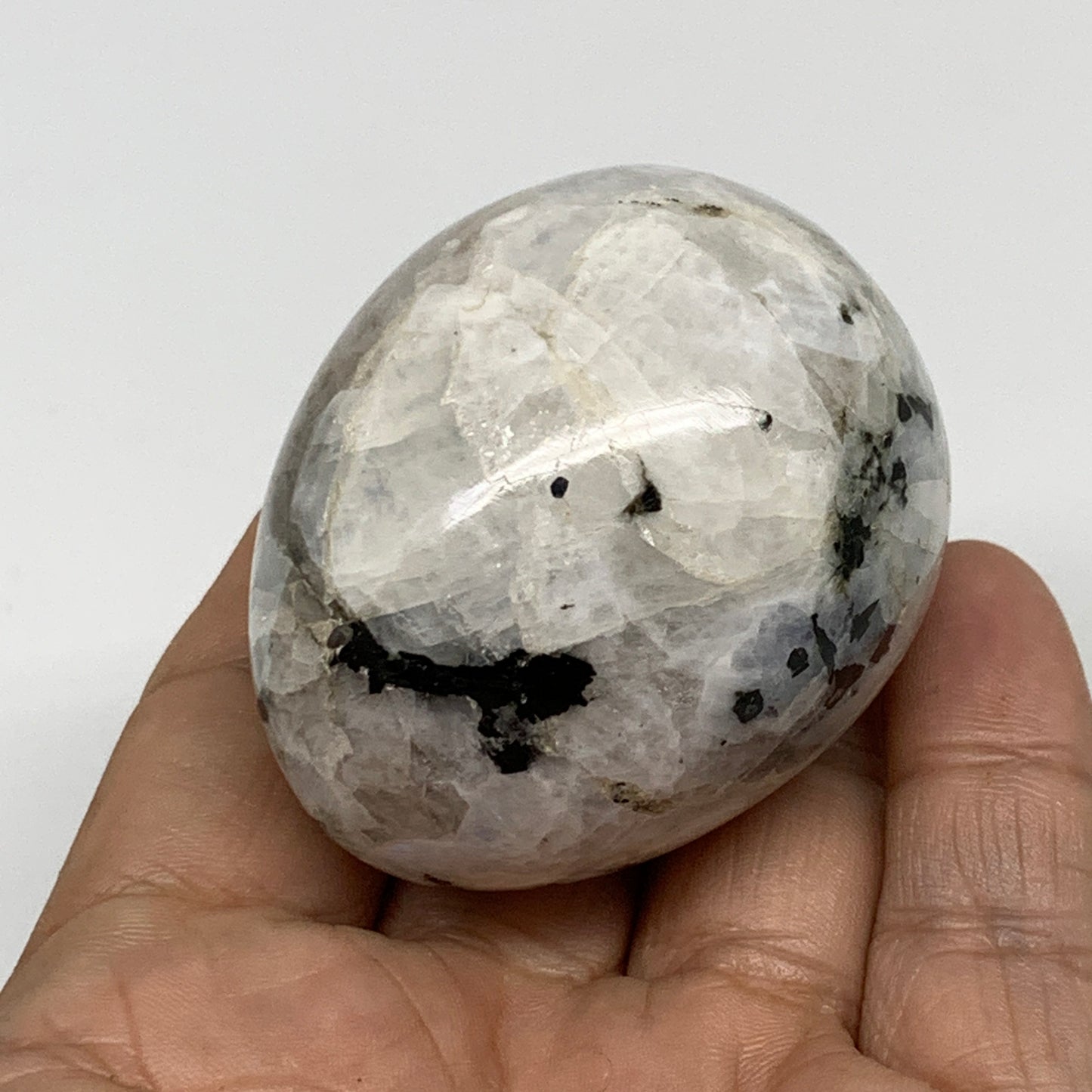 135.5g, 2.1"x1.7", Natural Gemstone White Rainbow Moonstone Egg, B34286