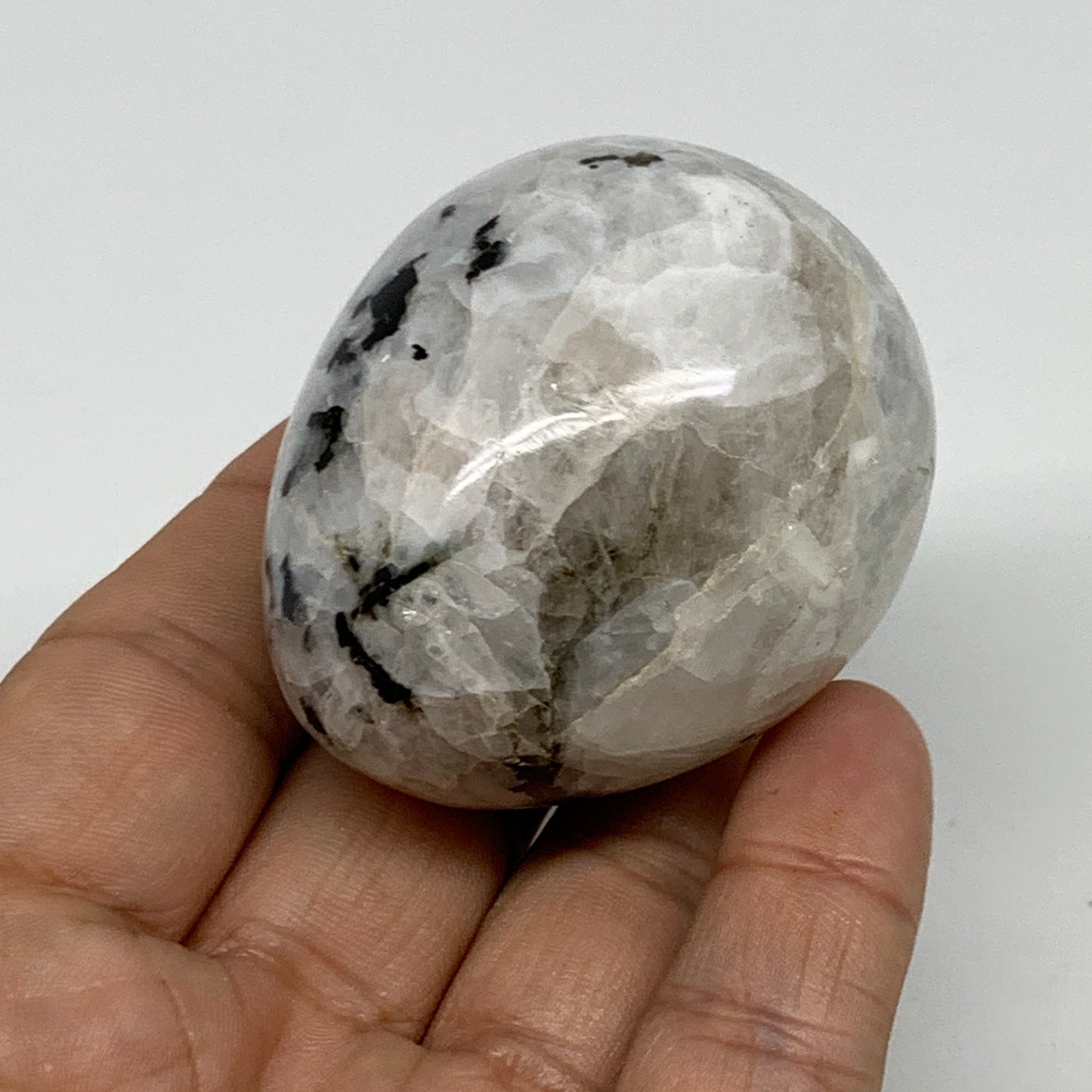 135.5g, 2.1"x1.7", Natural Gemstone White Rainbow Moonstone Egg, B34286