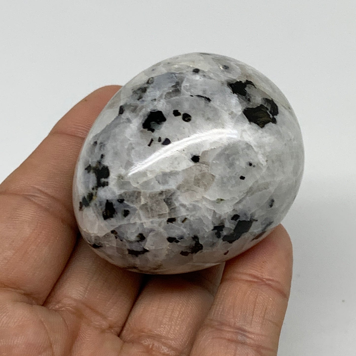 135.5g, 2.1"x1.7", Natural Gemstone White Rainbow Moonstone Egg, B34286