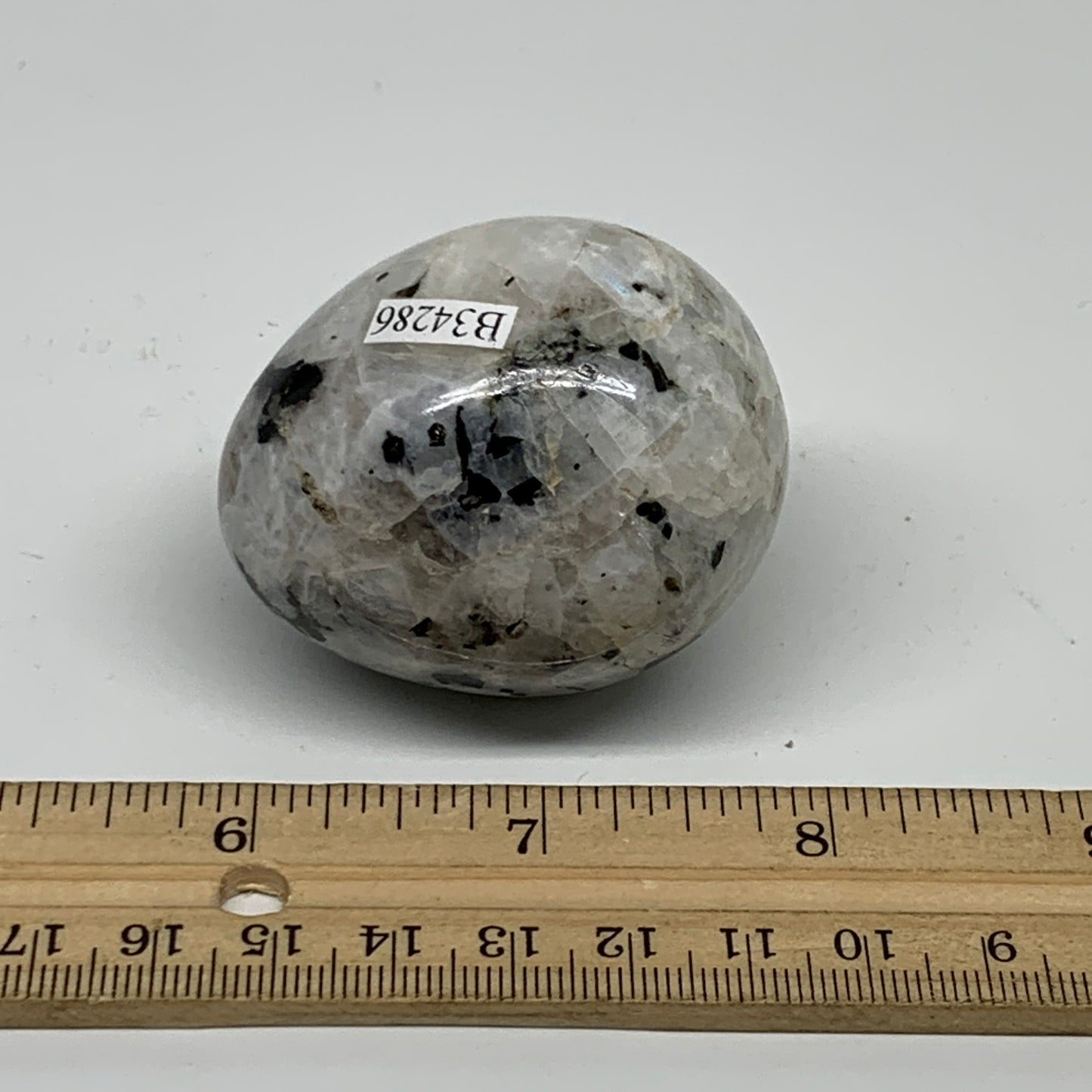 135.5g, 2.1"x1.7", Natural Gemstone White Rainbow Moonstone Egg, B34286