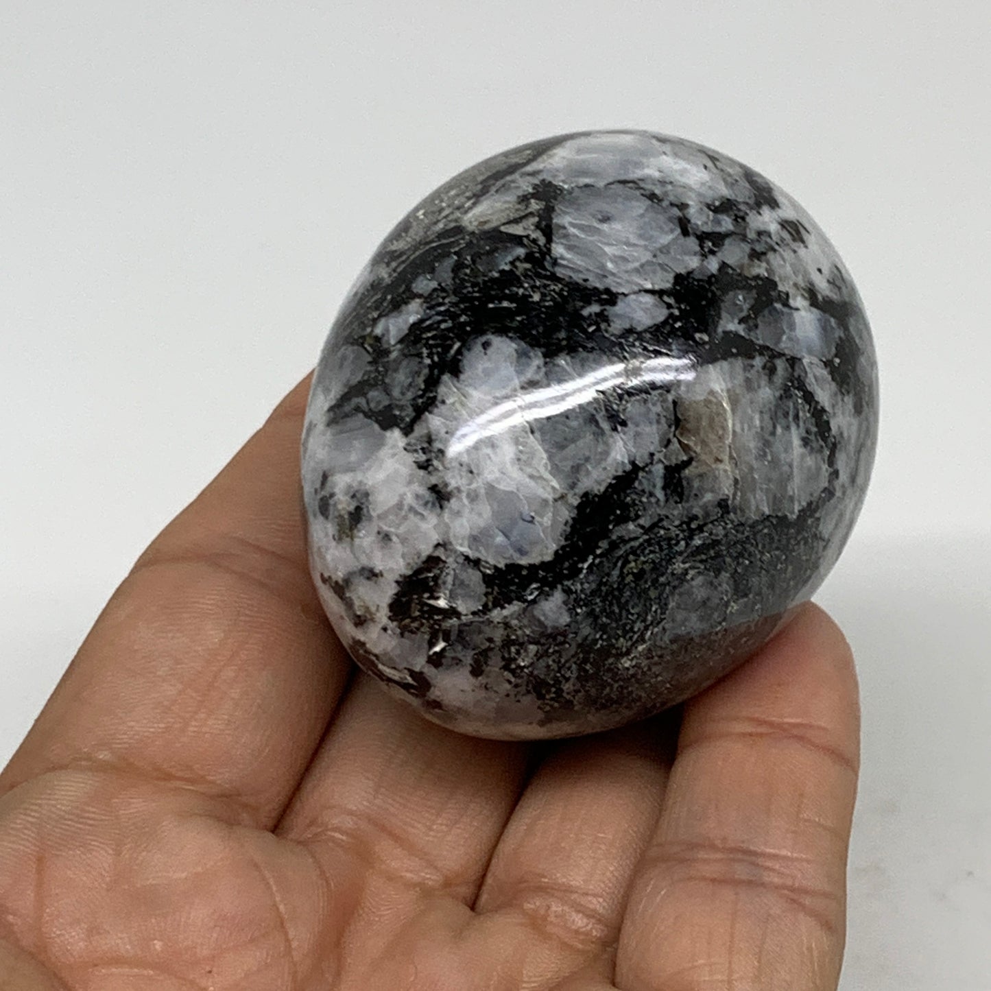 149.9g, 2.1"x1.8", Natural Gemstone White Rainbow Moonstone Egg, B34288