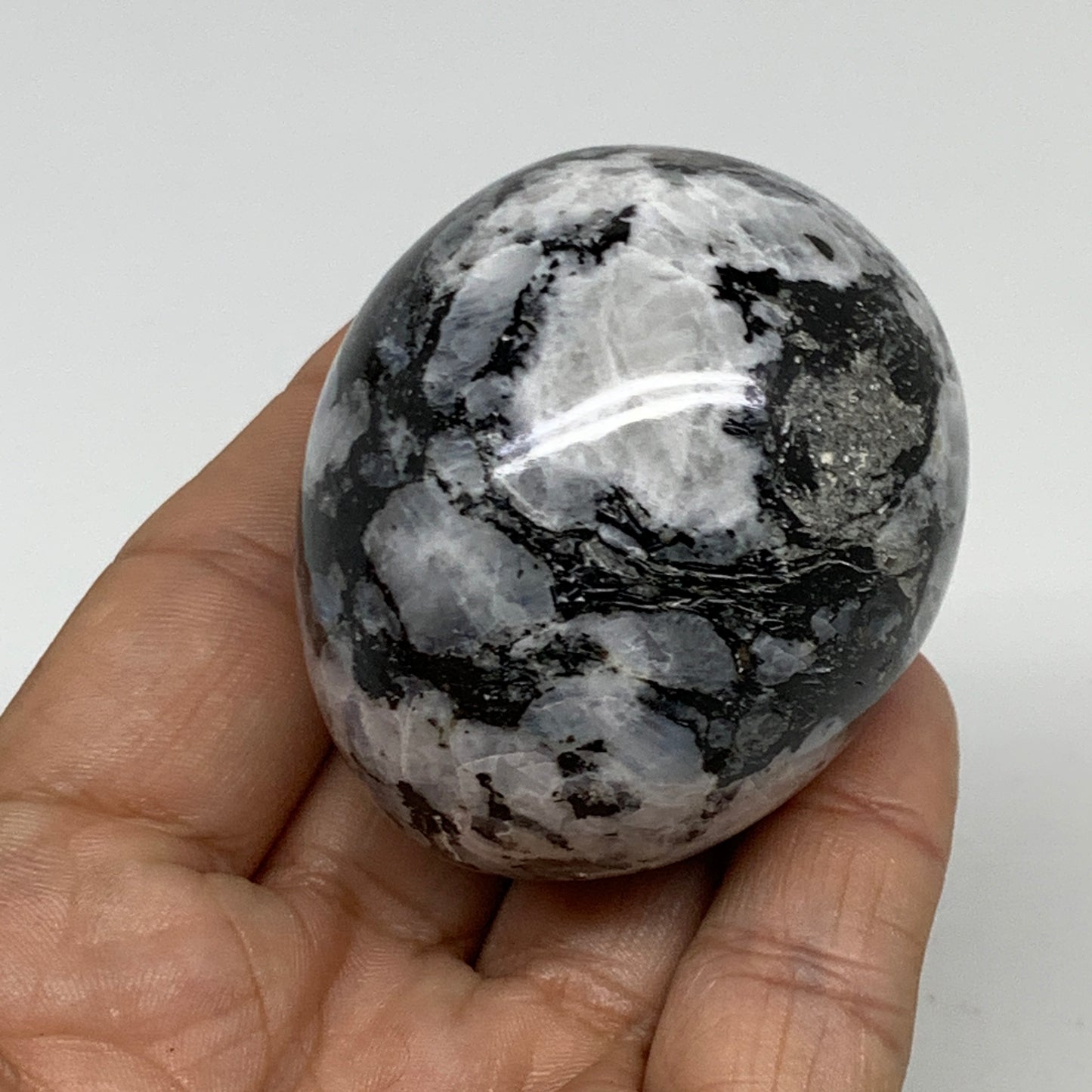 149.9g, 2.1"x1.8", Natural Gemstone White Rainbow Moonstone Egg, B34288