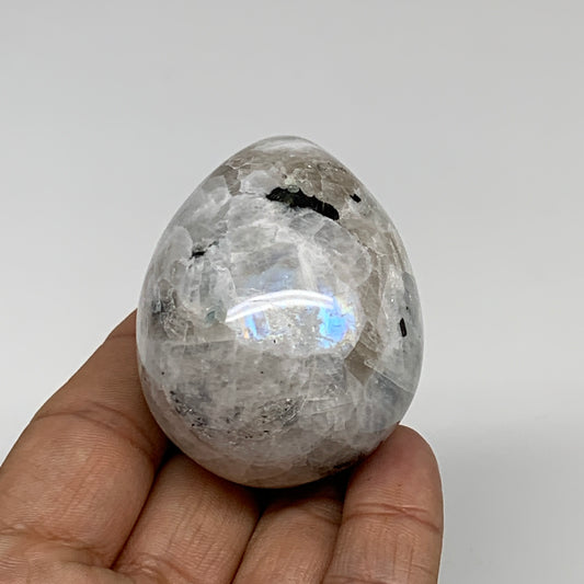 149.9g, 2.1"x1.8", Natural Gemstone White Rainbow Moonstone Egg, B34288