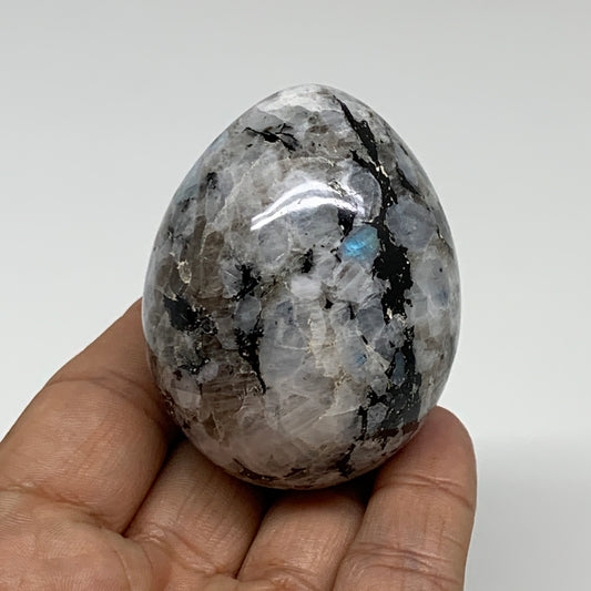 152.8g, 2.2"x1.7", Natural Gemstone White Rainbow Moonstone Egg, B34290