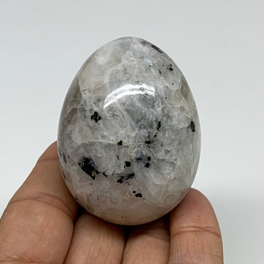 132.9g, 2.2"x1.6", Natural Gemstone White Rainbow Moonstone Egg, B34292