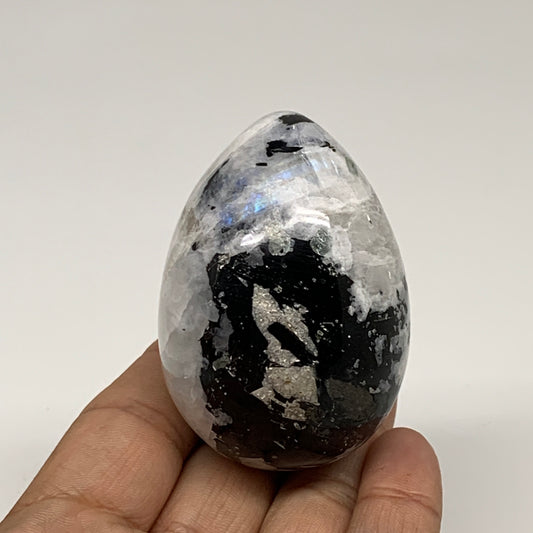 159.9g, 2.4"x1.7", Natural Gemstone White Rainbow Moonstone Egg, B34294