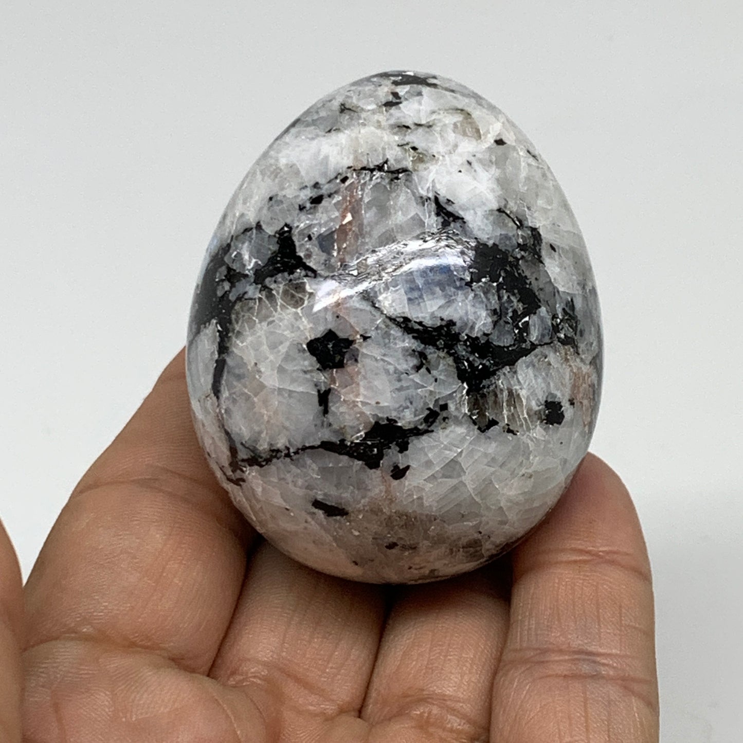 143.4g, 2.1"x1.7", Natural Gemstone White Rainbow Moonstone Egg, B34296