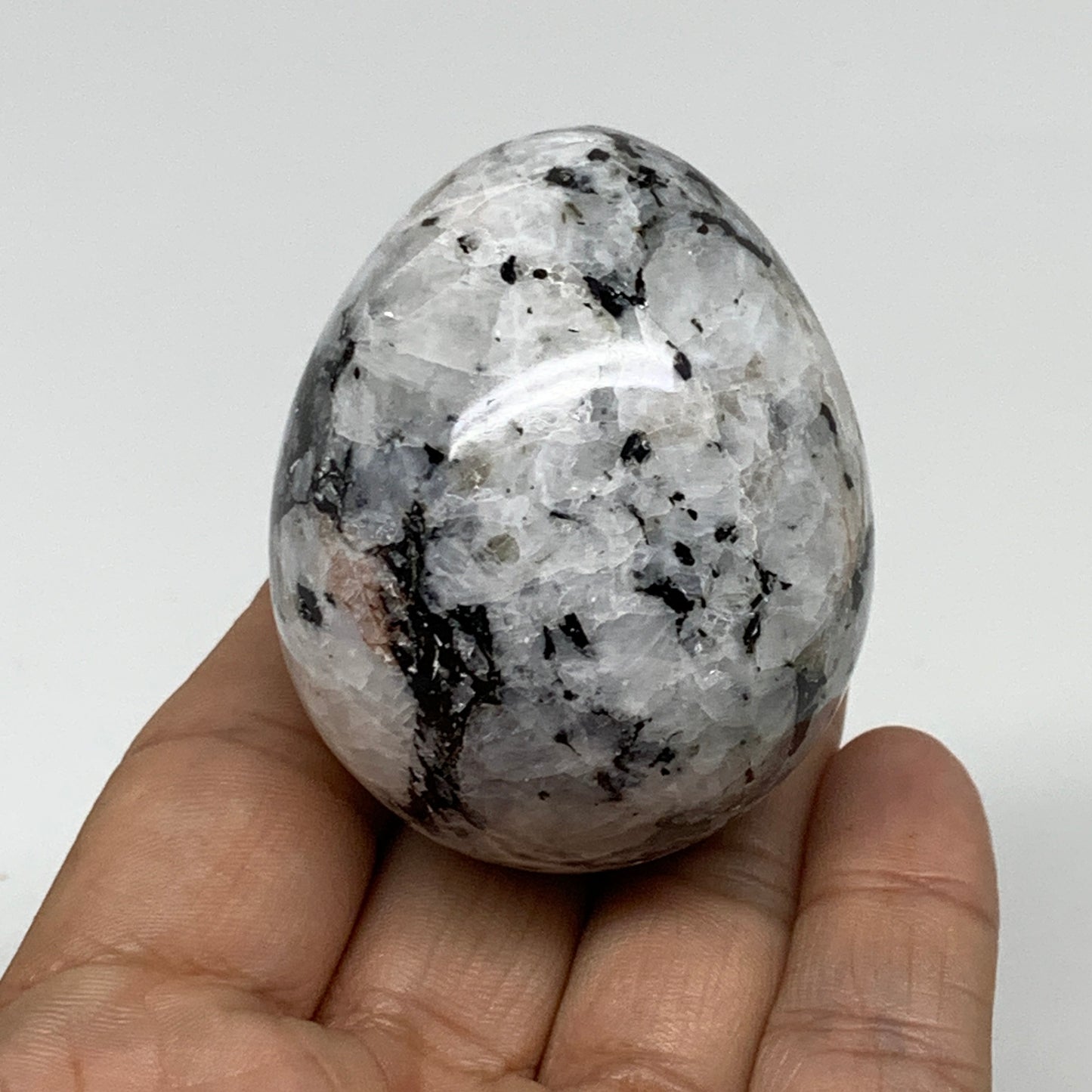 143.4g, 2.1"x1.7", Natural Gemstone White Rainbow Moonstone Egg, B34296