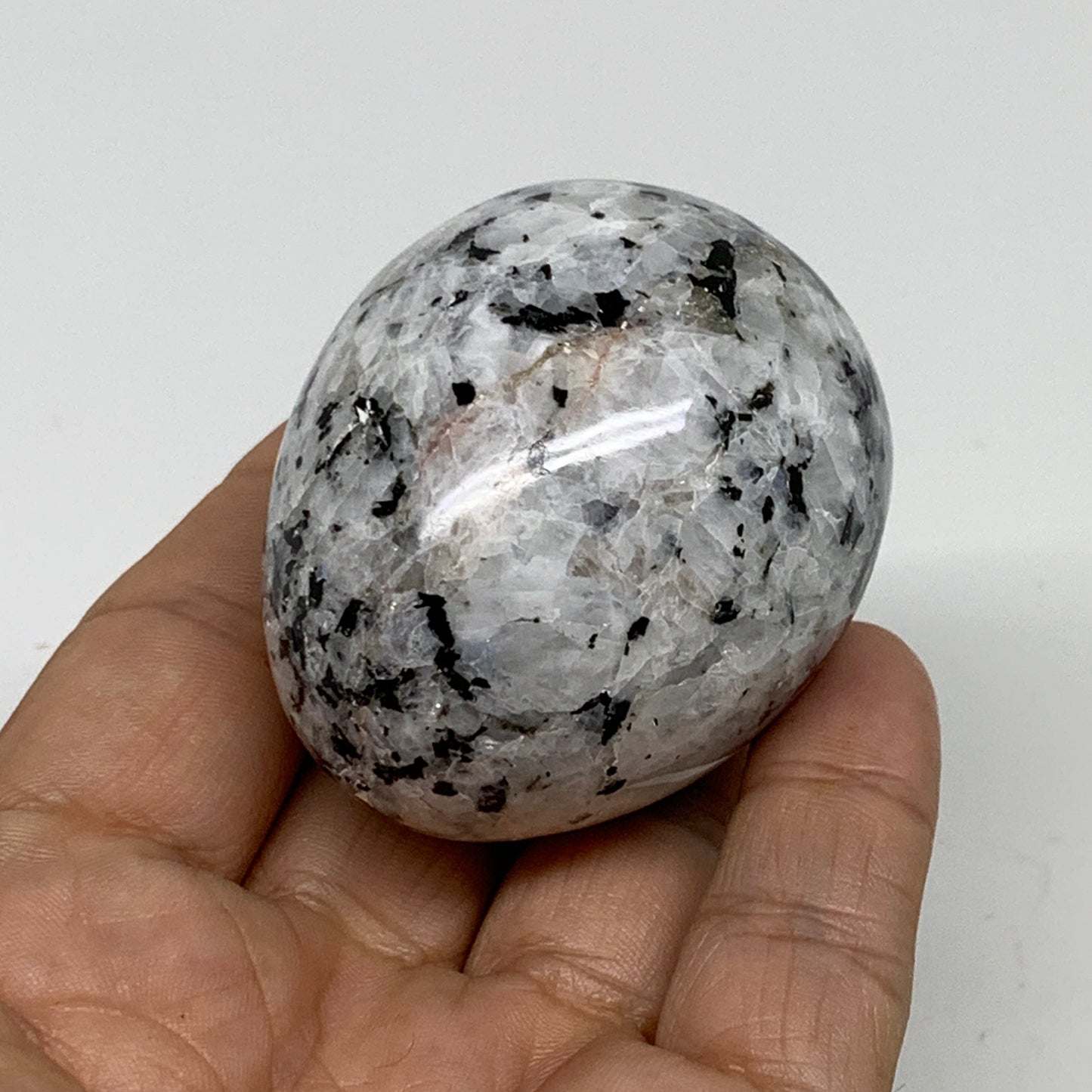 143.4g, 2.1"x1.7", Natural Gemstone White Rainbow Moonstone Egg, B34296