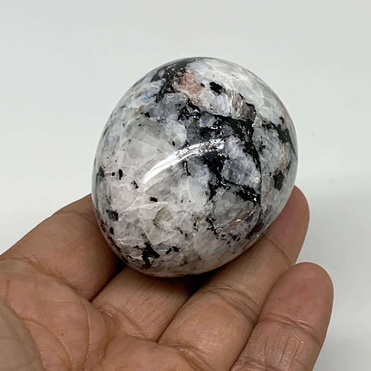 143.4g, 2.1"x1.7", Natural Gemstone White Rainbow Moonstone Egg, B34296