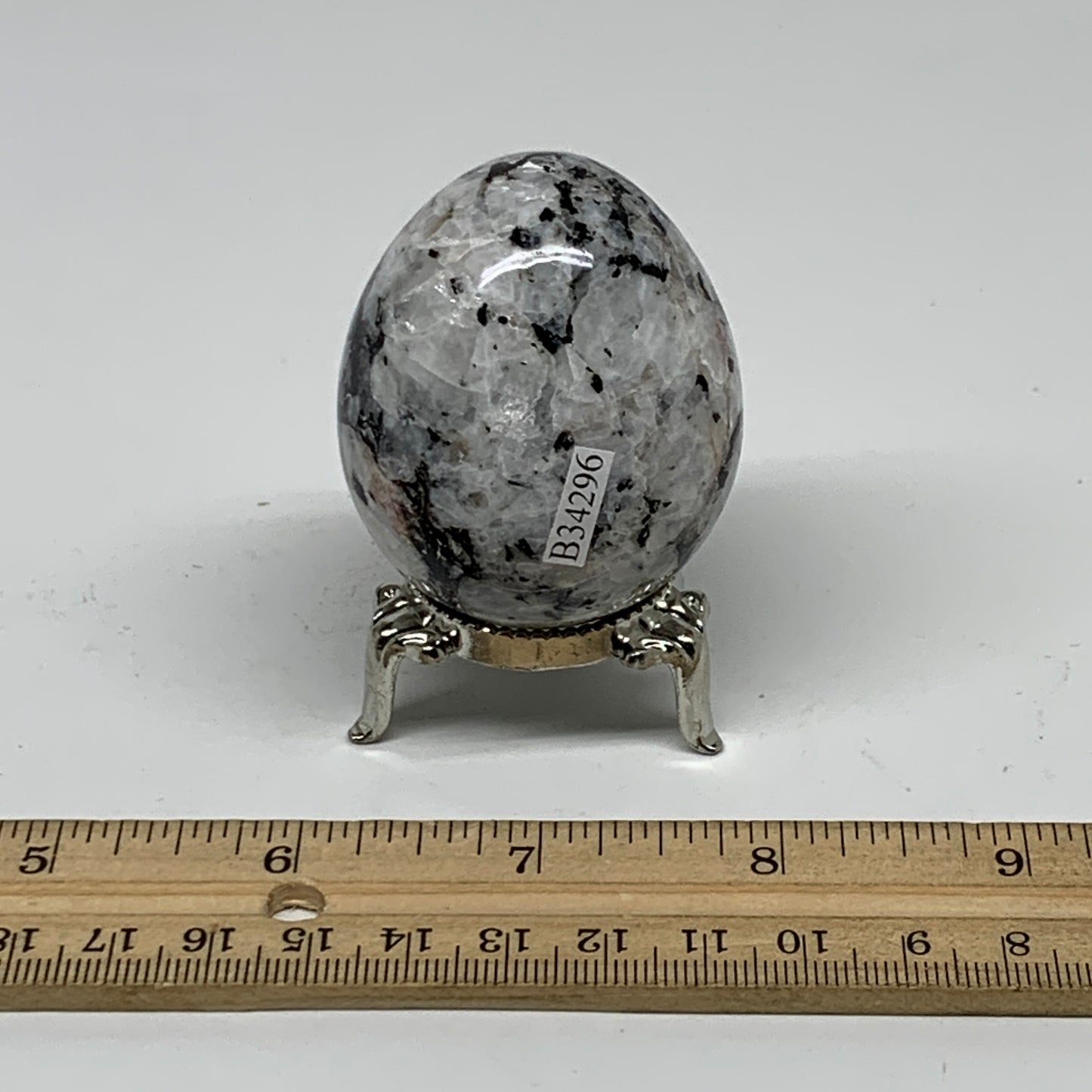 143.4g, 2.1"x1.7", Natural Gemstone White Rainbow Moonstone Egg, B34296