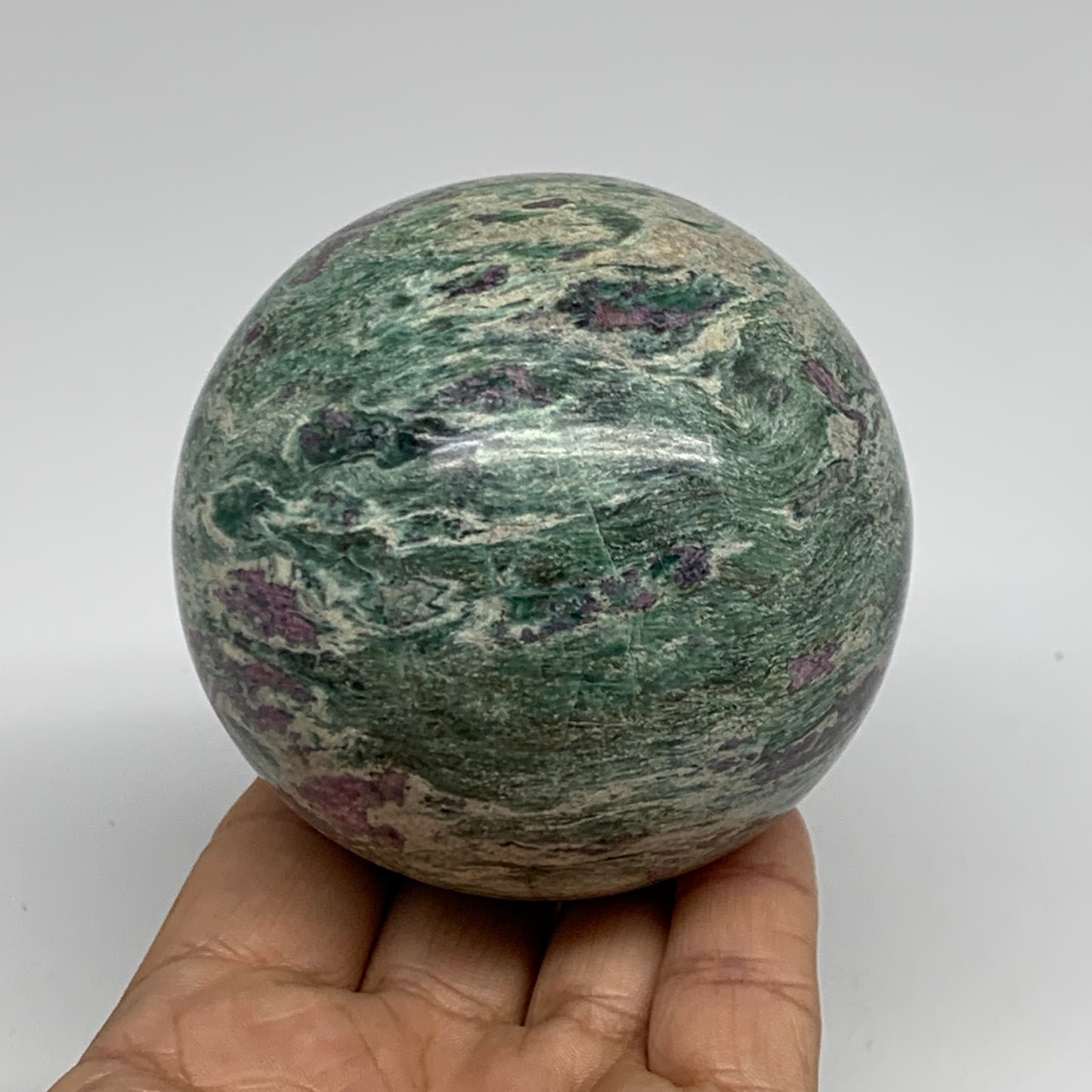 1.35 lbs, 2.9"(75mm), Zoisite with Ruby Sphere Sphere Ball Crystal, B25213