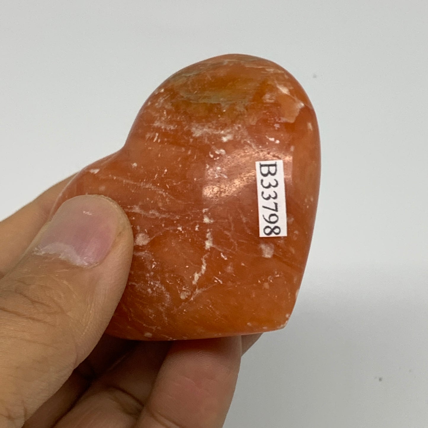 86.7g,2"x2.4"x1" Orange Calcite Heart Gemstones from Madagascar, B33798