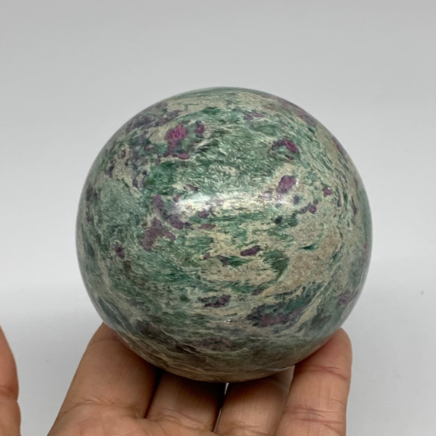 1.35 lbs, 2.9"(75mm), Zoisite with Ruby Sphere Sphere Ball Crystal, B25213