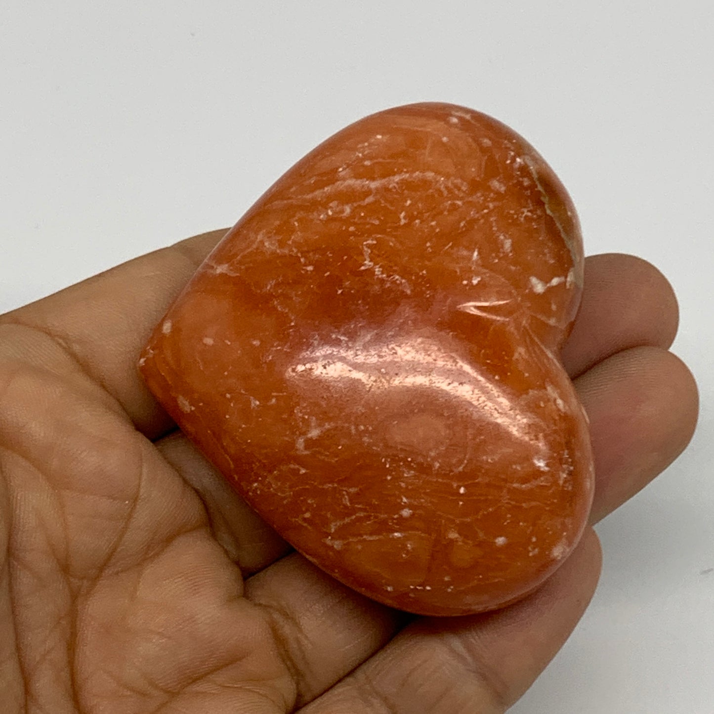 86.7g,2"x2.4"x1" Orange Calcite Heart Gemstones from Madagascar, B33798