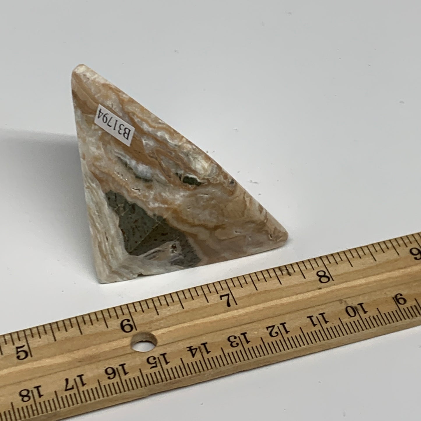 114g, 1.6"x2"x1.9", Caribbean Calcite Pyramid Gemstone, Crystal, B31794