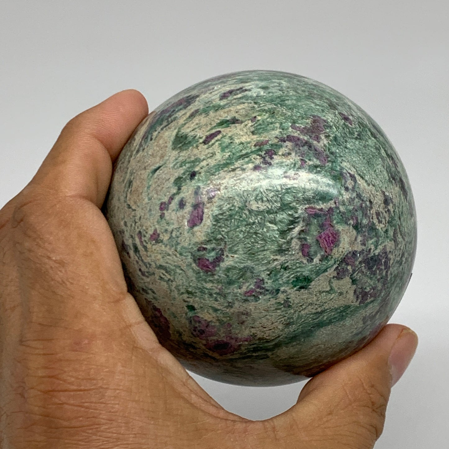 1.35 lbs, 2.9"(75mm), Zoisite with Ruby Sphere Sphere Ball Crystal, B25213