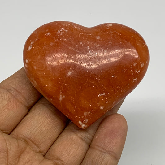 86.5g,2"x2.4"x1" Orange Calcite Heart Gemstones from Madagascar, B33799