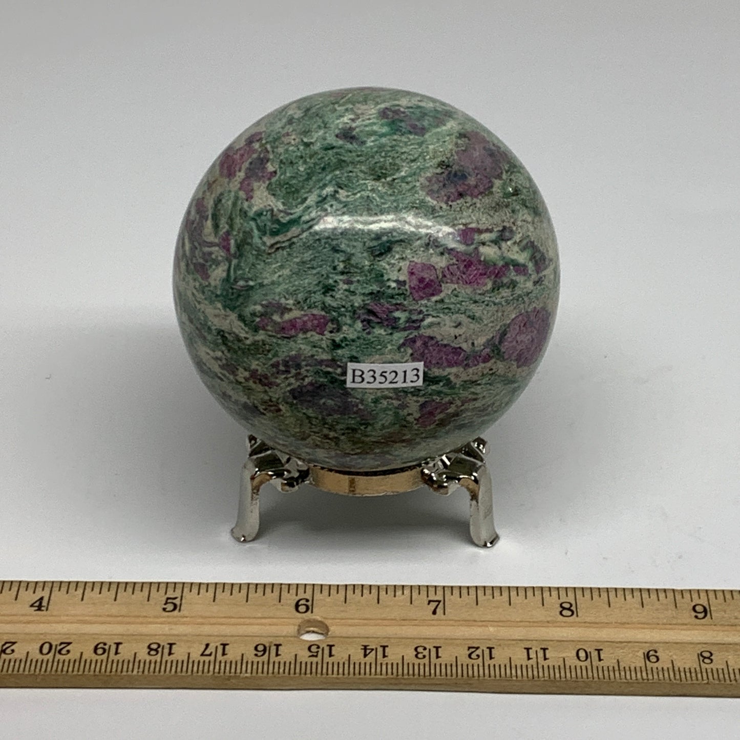 1.35 lbs, 2.9"(75mm), Zoisite with Ruby Sphere Sphere Ball Crystal, B25213