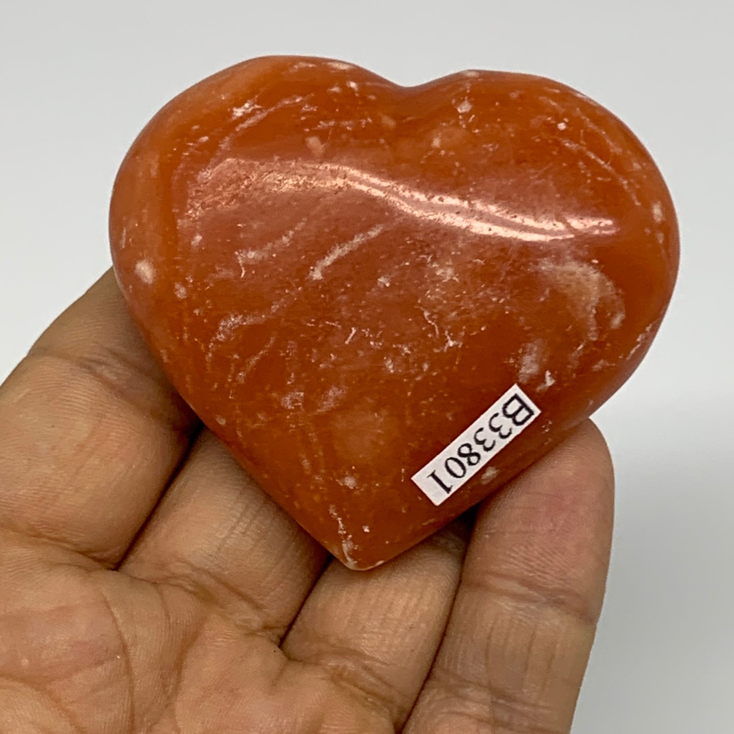 80.3g,2.1"x2.3"x0.9" Orange Calcite Heart Gemstones from Madagascar, B33801