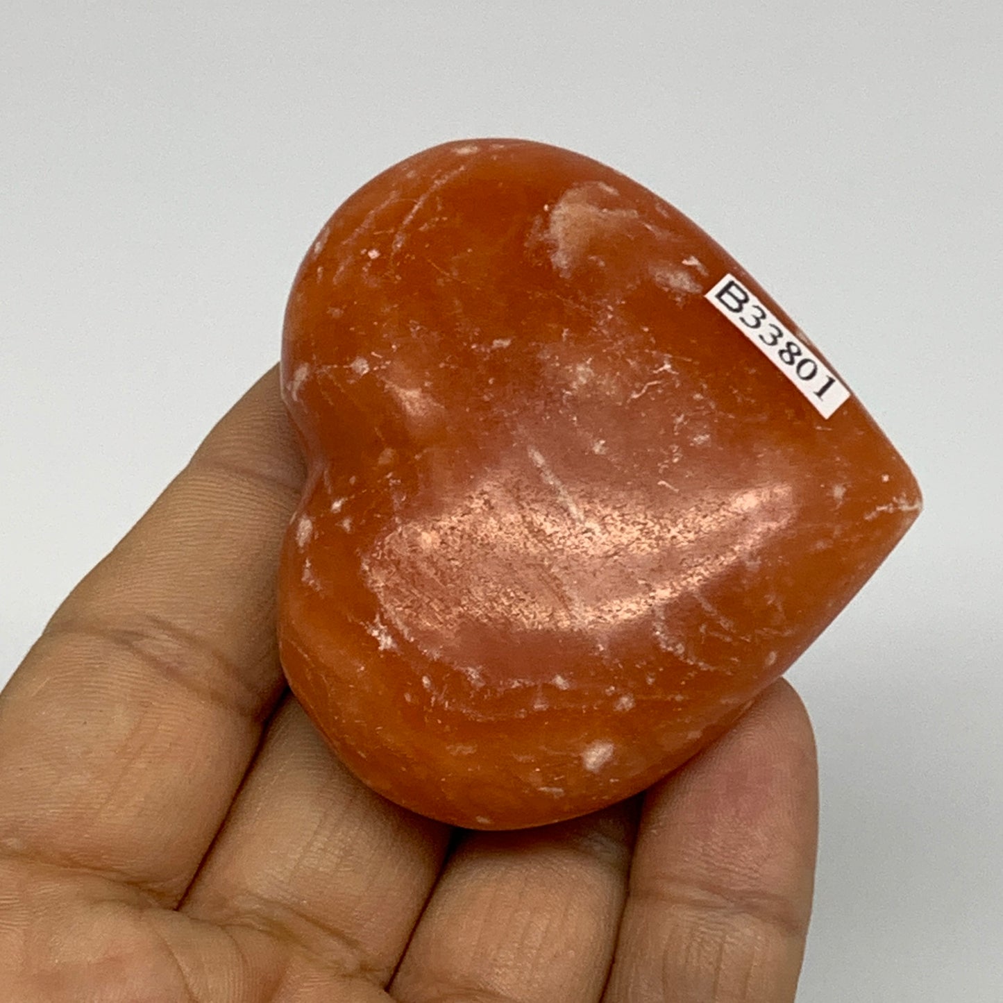 80.3g,2.1"x2.3"x0.9" Orange Calcite Heart Gemstones from Madagascar, B33801