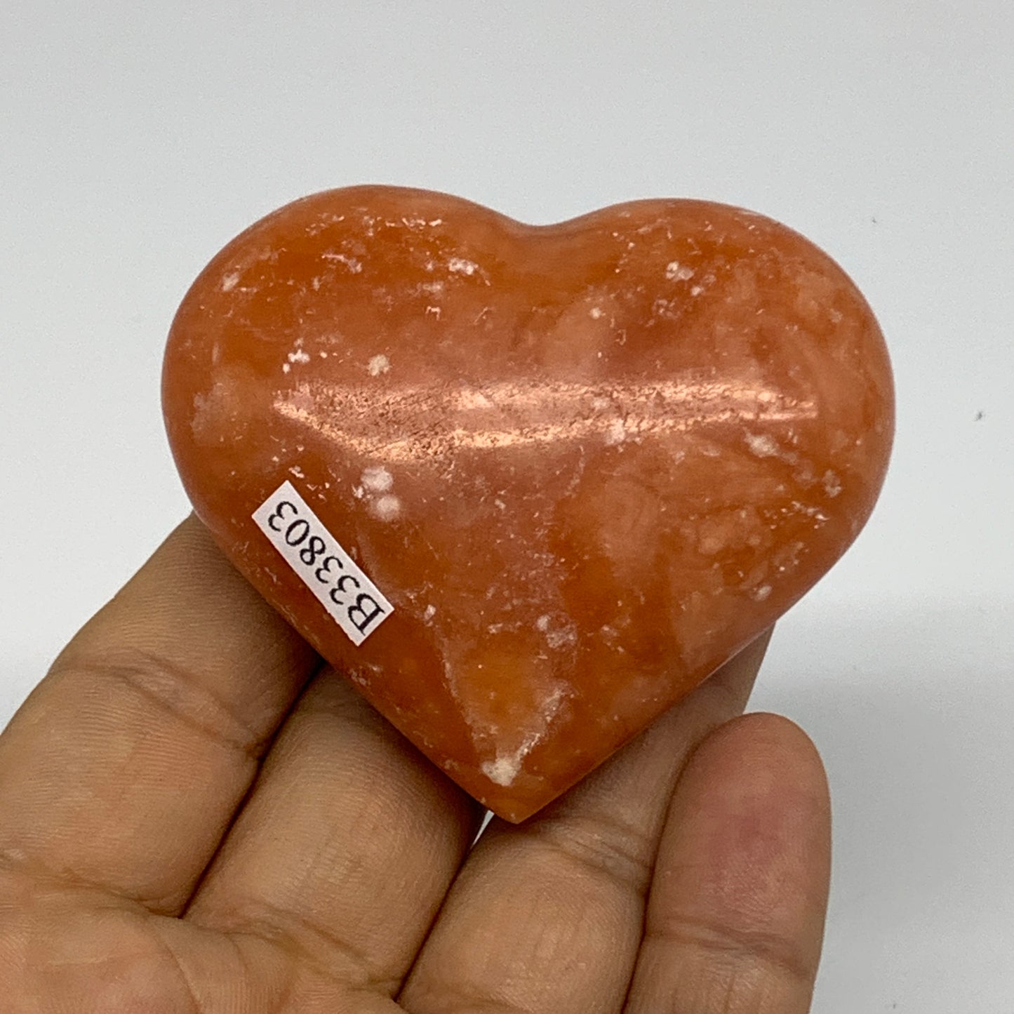 96.8g,2.1"x2.4"x1" Orange Calcite Heart Gemstones from Madagascar, B33803