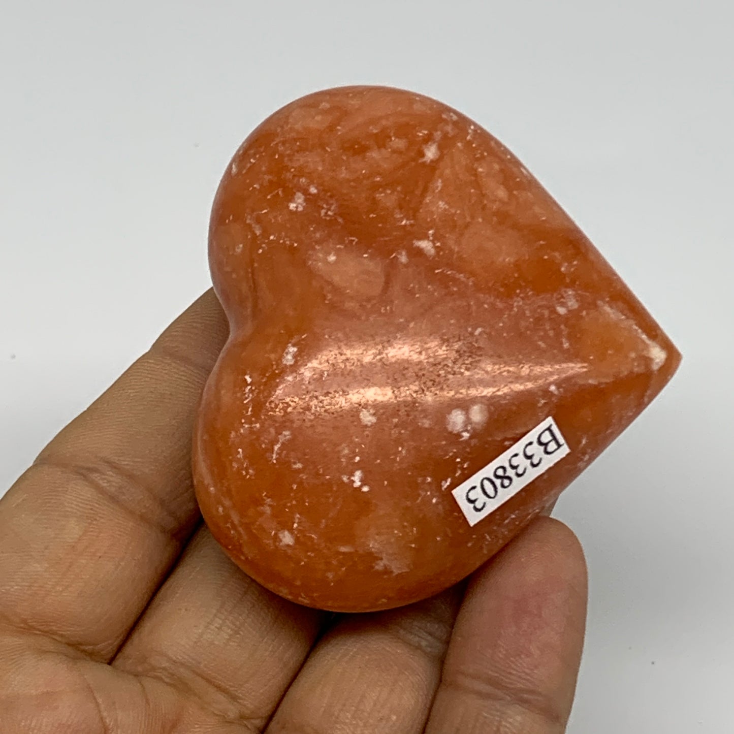 96.8g,2.1"x2.4"x1" Orange Calcite Heart Gemstones from Madagascar, B33803