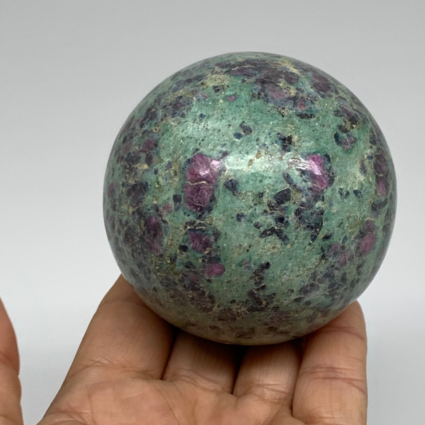 1.13 lbs, 2.7"(70mm), Zoisite with Ruby Sphere Sphere Ball Crystal, B25217