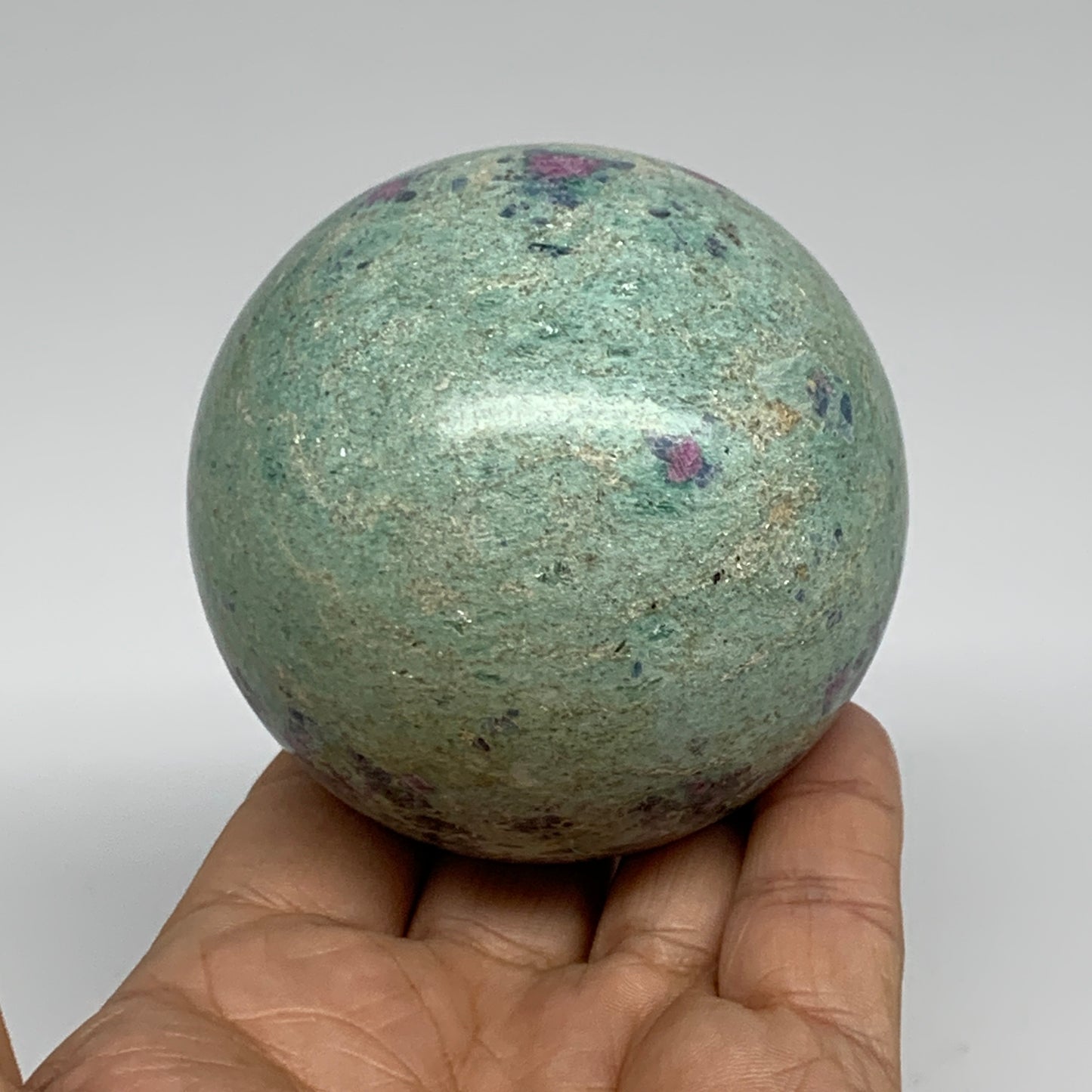 1.13 lbs, 2.7"(70mm), Zoisite with Ruby Sphere Sphere Ball Crystal, B25217