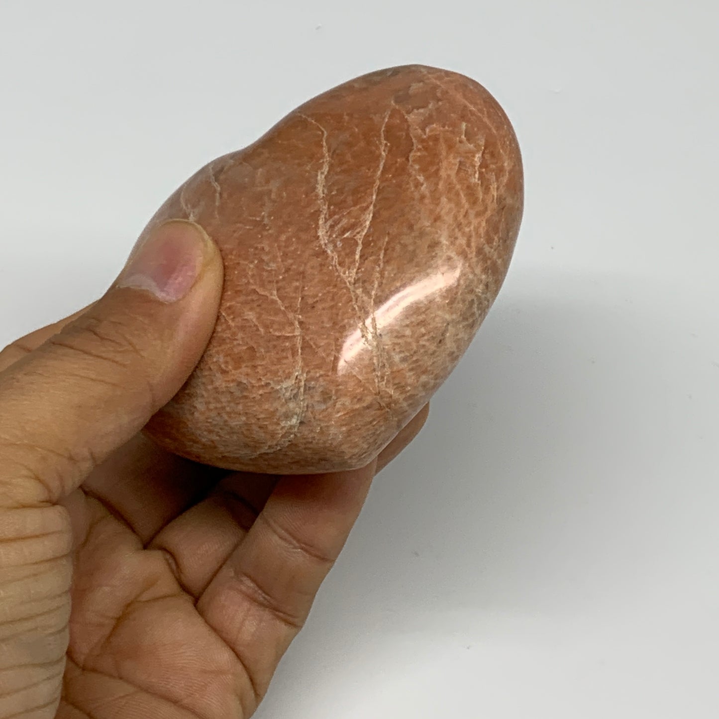 0.58 lbs, 2.9"x3.1"x1.3", Pink Peach Moonstone Heart Crystal Polished, B30998