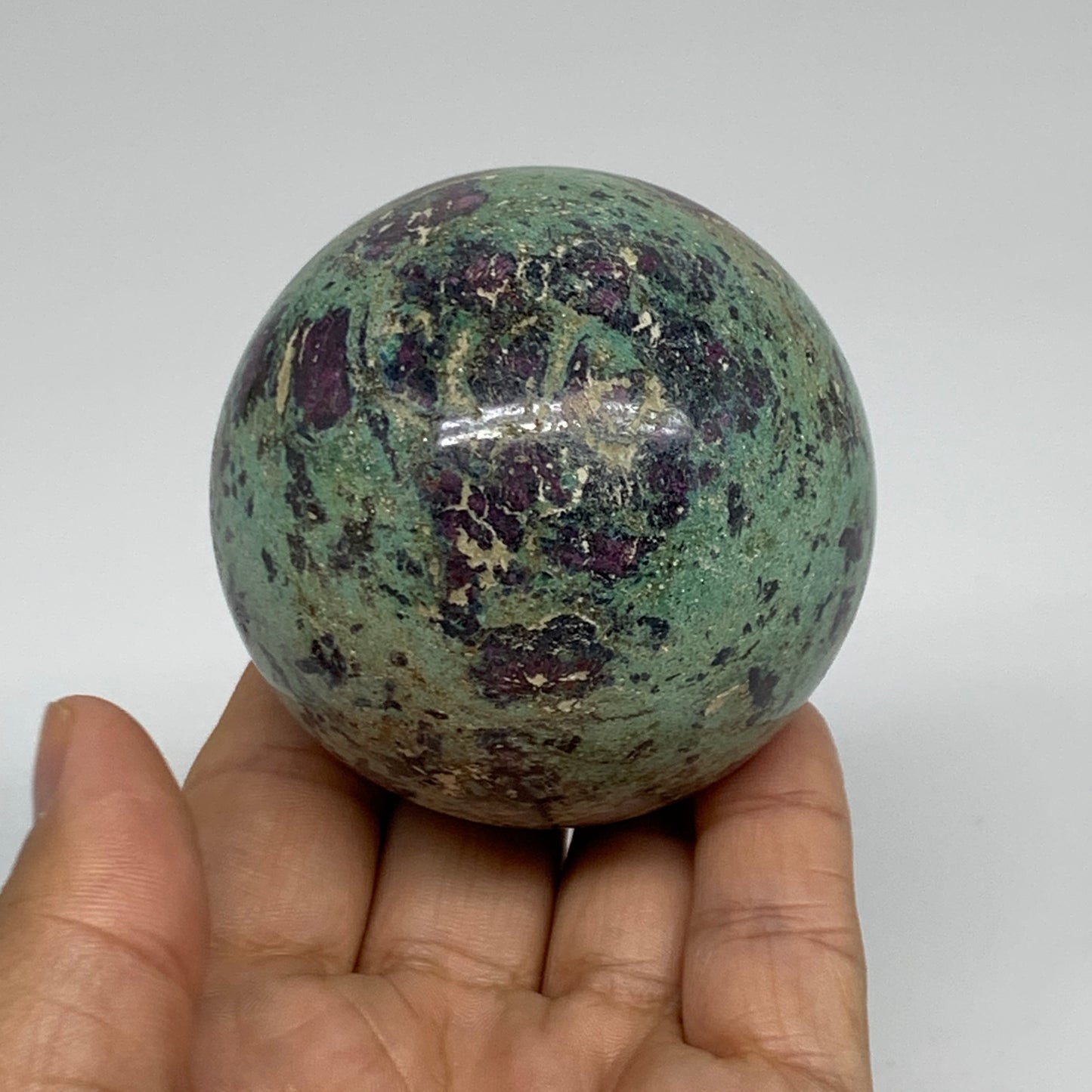 0.87 lbs, 2.5"(63mm), Zoisite with Ruby Sphere Sphere Ball Crystal, B25221