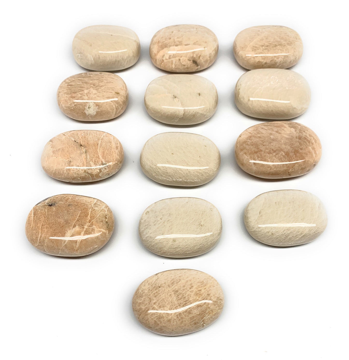 2.2 lbs (1013 Grams), 2"-2.3", 13pcs, Peach/White Moonstone Palm-Stone, B28000