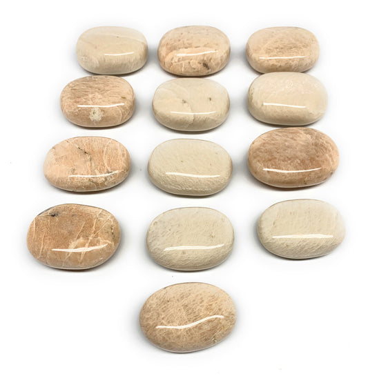 2.2 lbs (1013 Grams), 2"-2.3", 13pcs, Peach/White Moonstone Palm-Stone, B28000