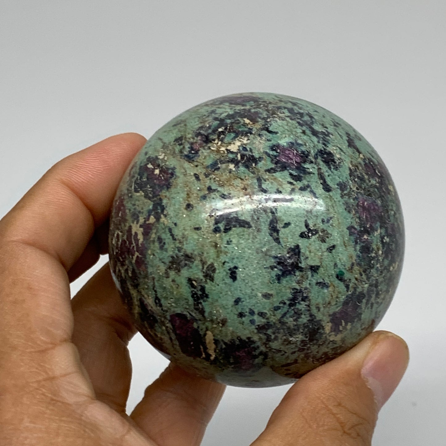 0.87 lbs, 2.5"(63mm), Zoisite with Ruby Sphere Sphere Ball Crystal, B25221