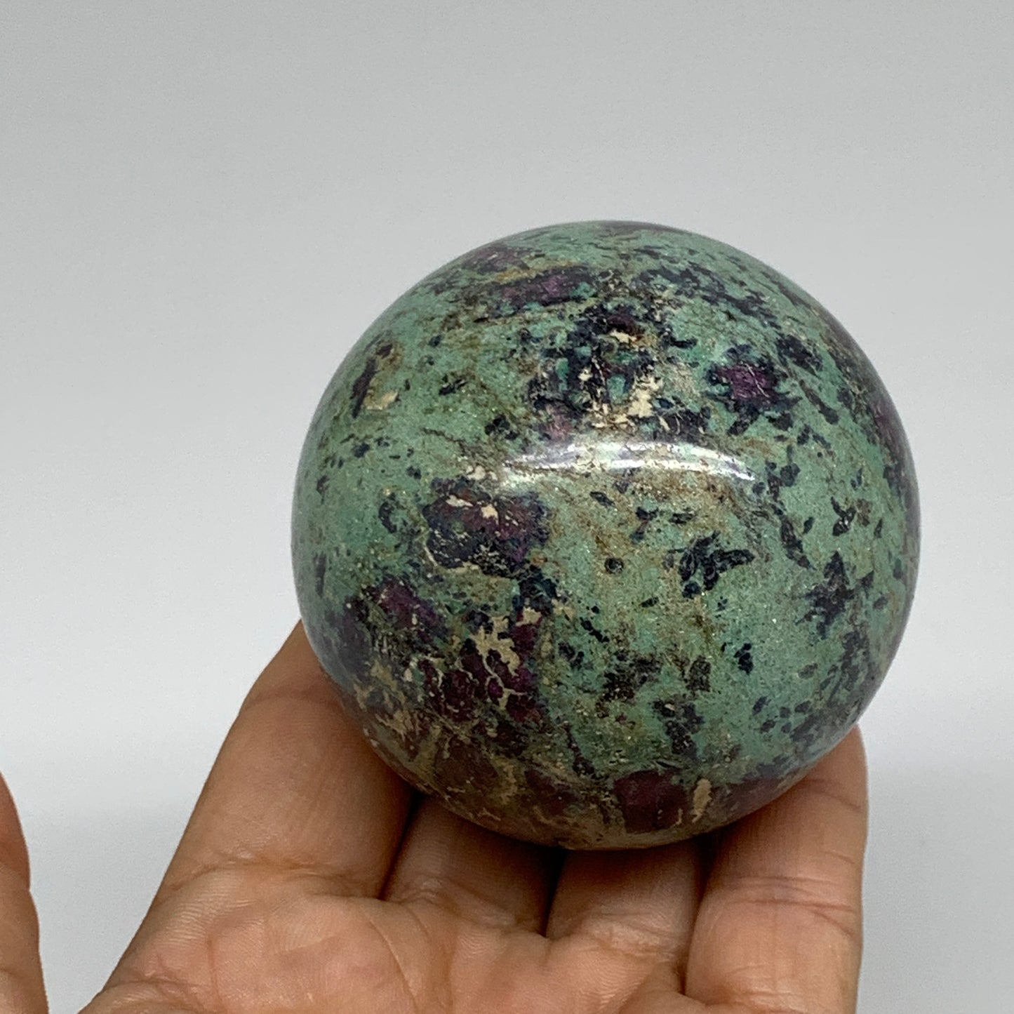 0.87 lbs, 2.5"(63mm), Zoisite with Ruby Sphere Sphere Ball Crystal, B25221