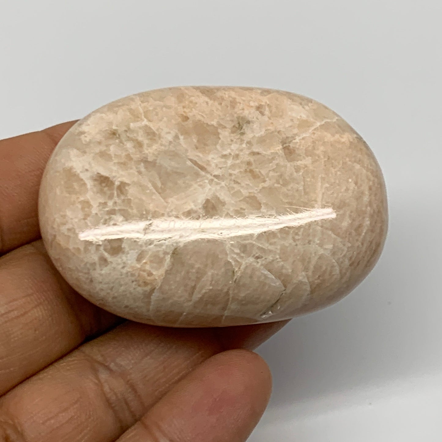 2.2 lbs (1013 Grams), 2"-2.3", 13pcs, Peach/White Moonstone Palm-Stone, B28000