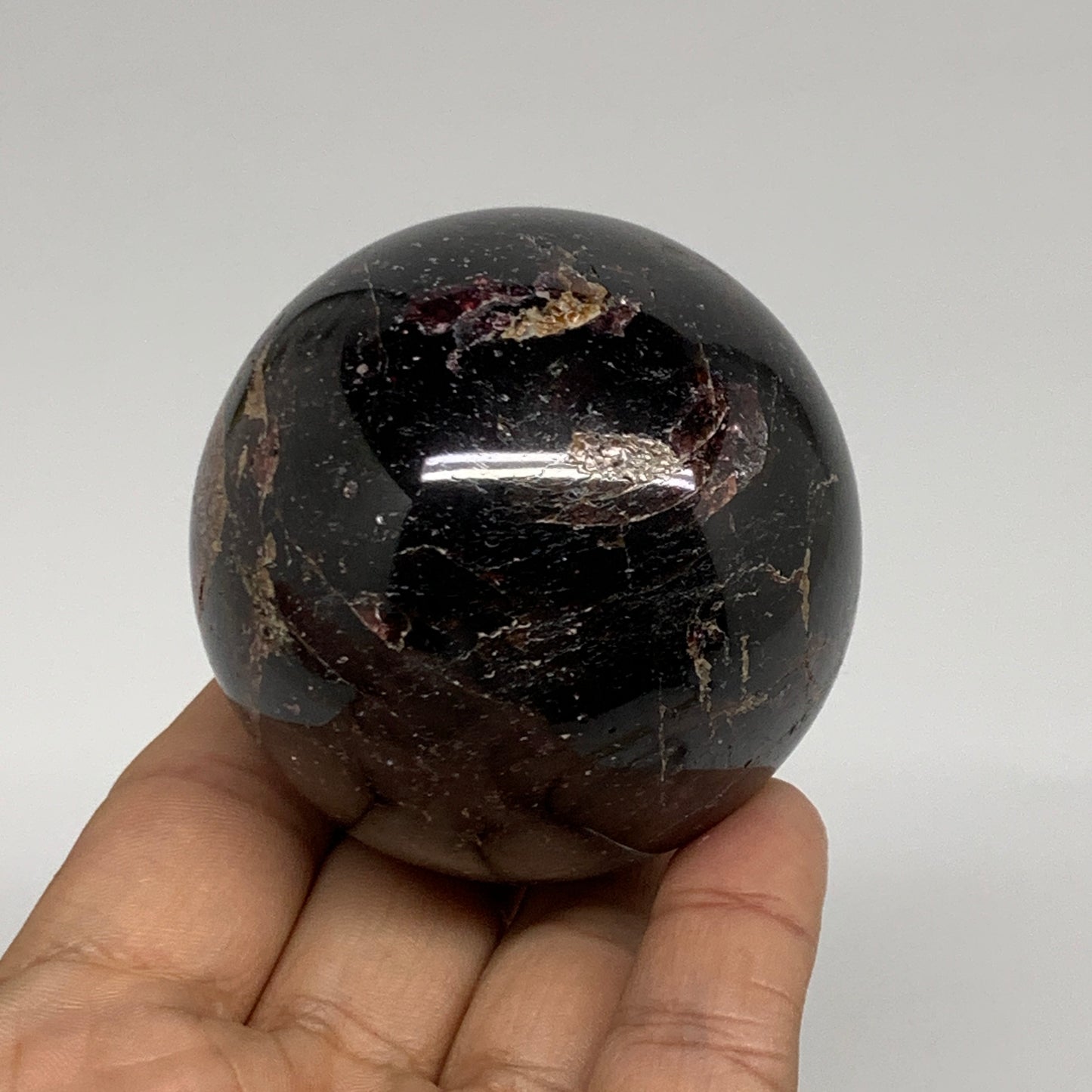 435.6g, 2.3"(59mm), Natural Red Garnet Sphere Ball Gemstone Polished, B35233