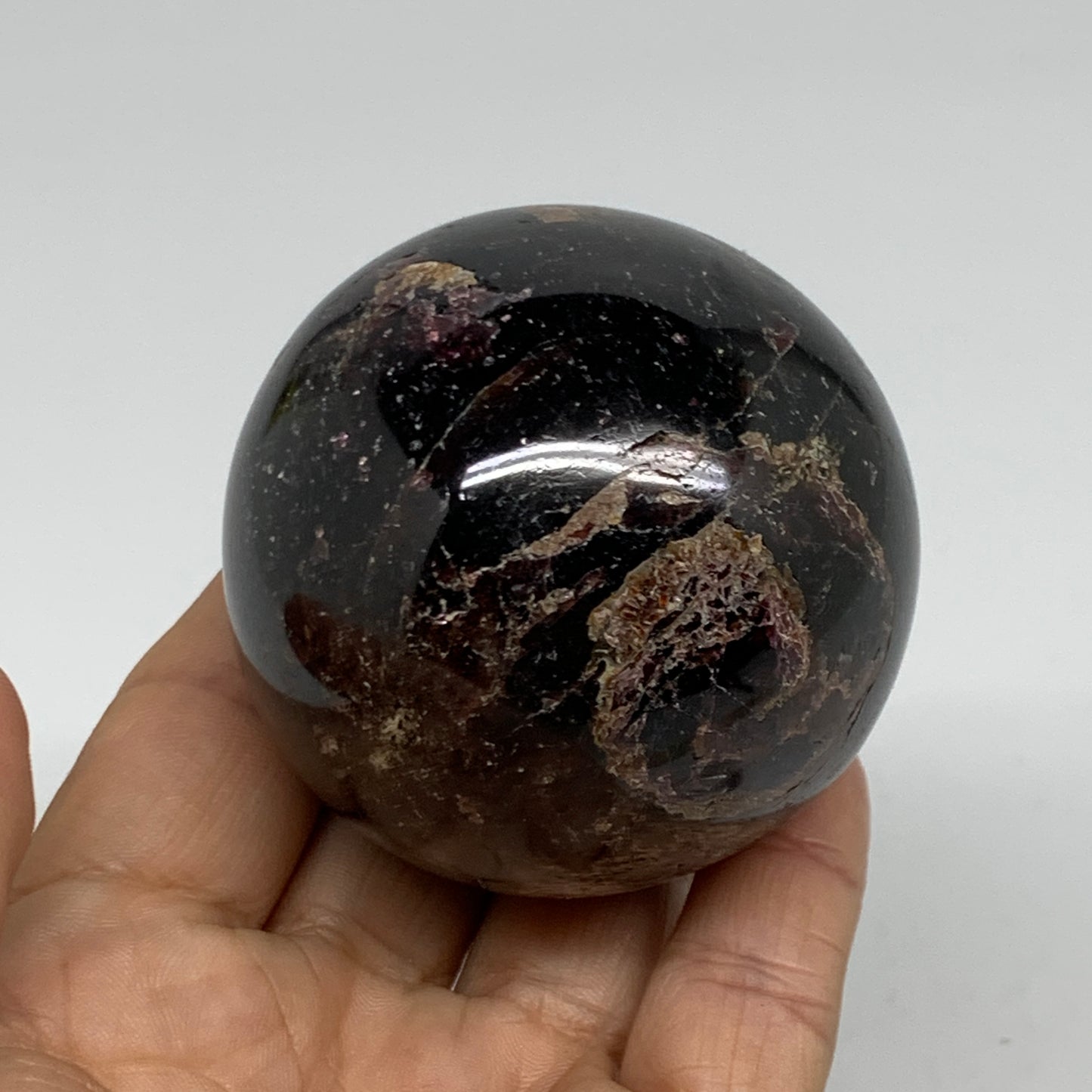 435.6g, 2.3"(59mm), Natural Red Garnet Sphere Ball Gemstone Polished, B35233