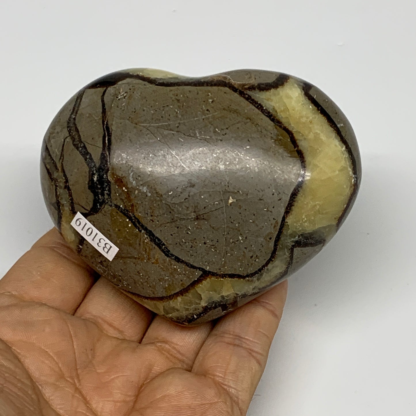 0.68 lbs, 2.7"x3.2"x1.6" Septarian Nodules Heart Polished Healing Crystal, B3101